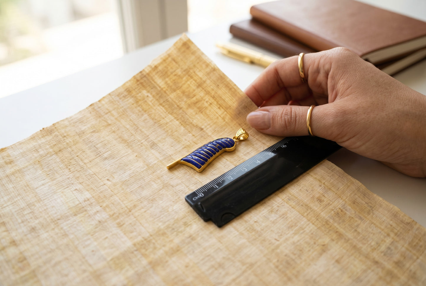 Gold Lapis Lazuli Maat Feather Necklace, Egyptian Goddess Jewelry, Ancient Egypt Pendant, Blue Stone Amulet, Gift for Her