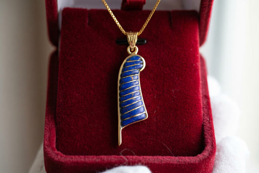Gold Lapis Lazuli Maat Feather Necklace, Egyptian Goddess Jewelry, Ancient Egypt Pendant, Blue Stone Amulet, Gift for Her
