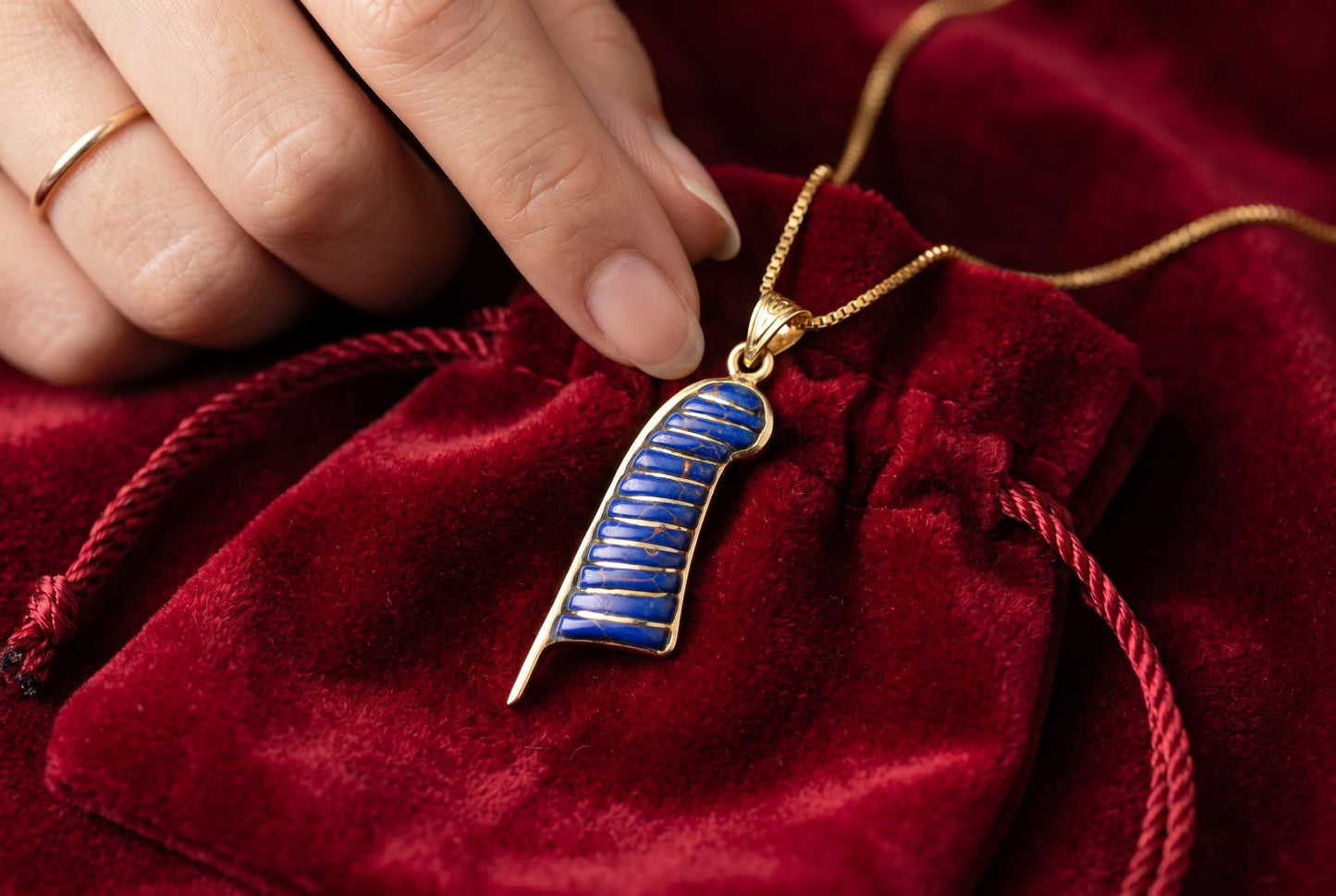 Gold Lapis Lazuli Maat Feather Necklace, Egyptian Goddess Jewelry, Ancient Egypt Pendant, Blue Stone Amulet, Gift for Her