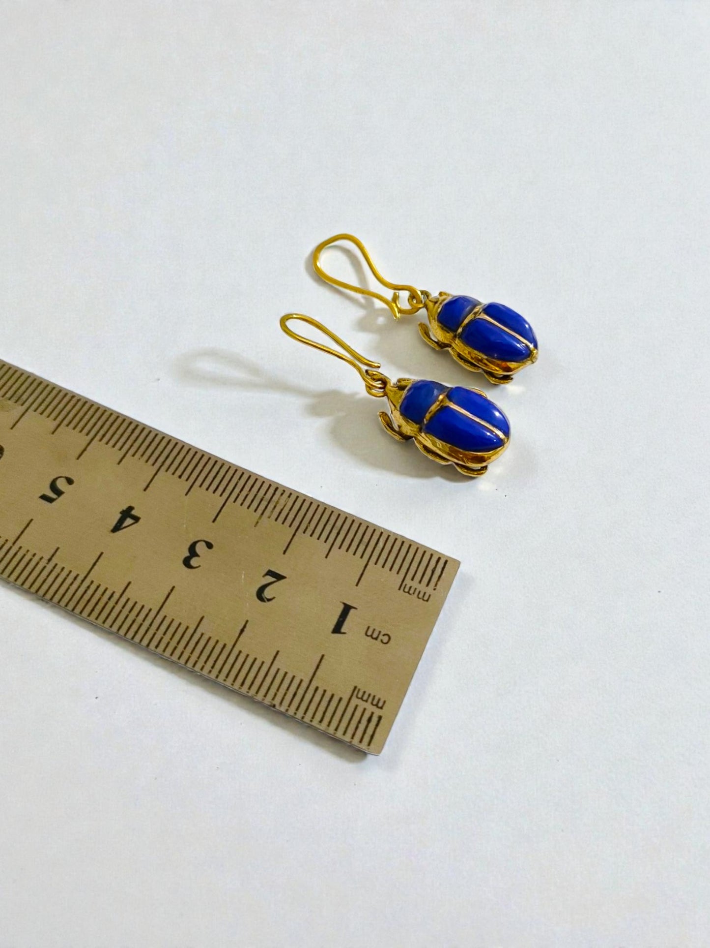 Gold Scarab Lapis Lazuli Earrings, Ancient Egyptian Jewelry, Blue Gemstone Earrings, Spiritual Talisman, Gift For Her