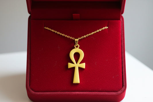 Gold Ankh Pendant, Egyptian Key of Life Talisman Necklace