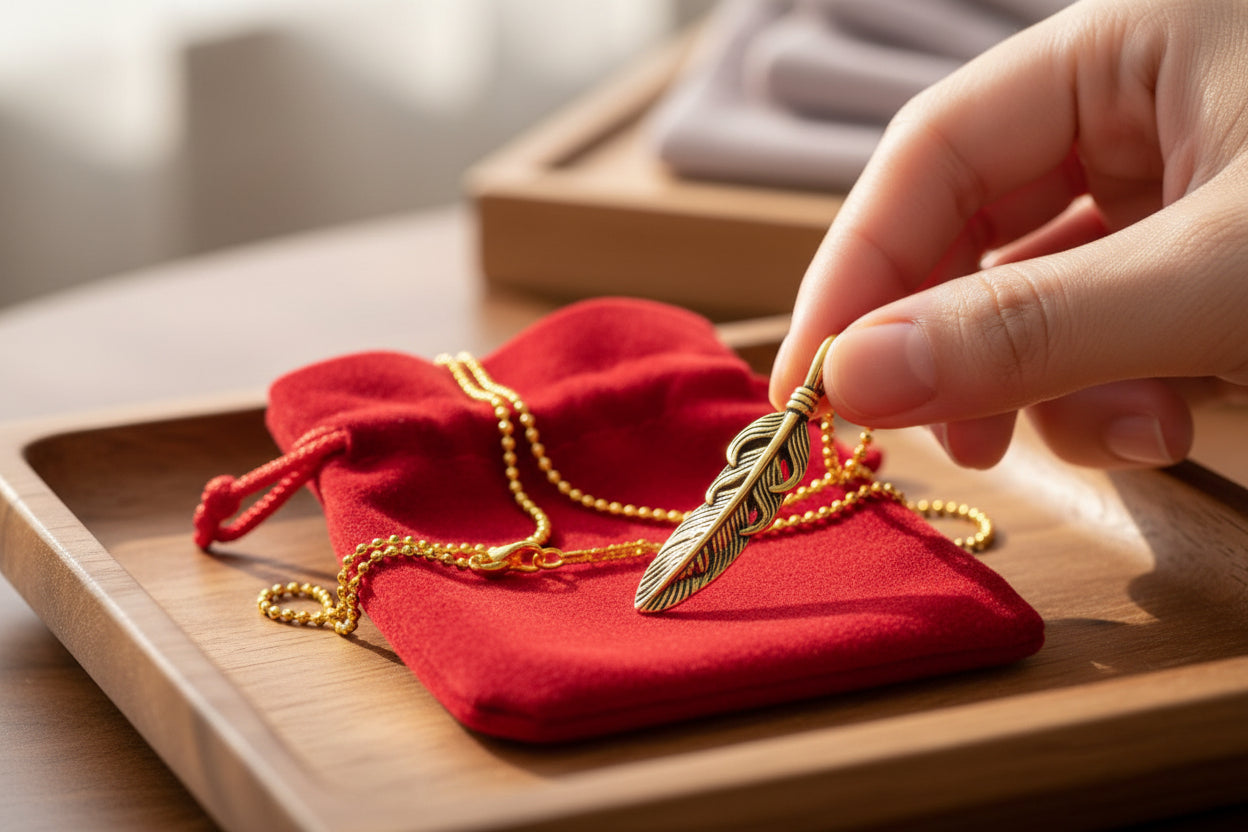 Gold Feather Pendant Necklace, Dainty Egyptian Revival Talisman