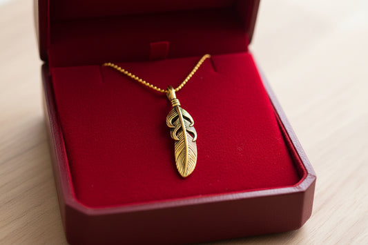 Gold Feather Pendant Necklace, Dainty Egyptian Revival Talisman