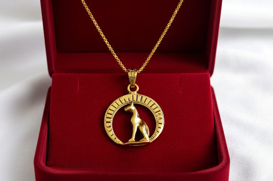 Gold Goddess Bastet Cat Pendant Necklace, Egyptian Talisman Jewelry