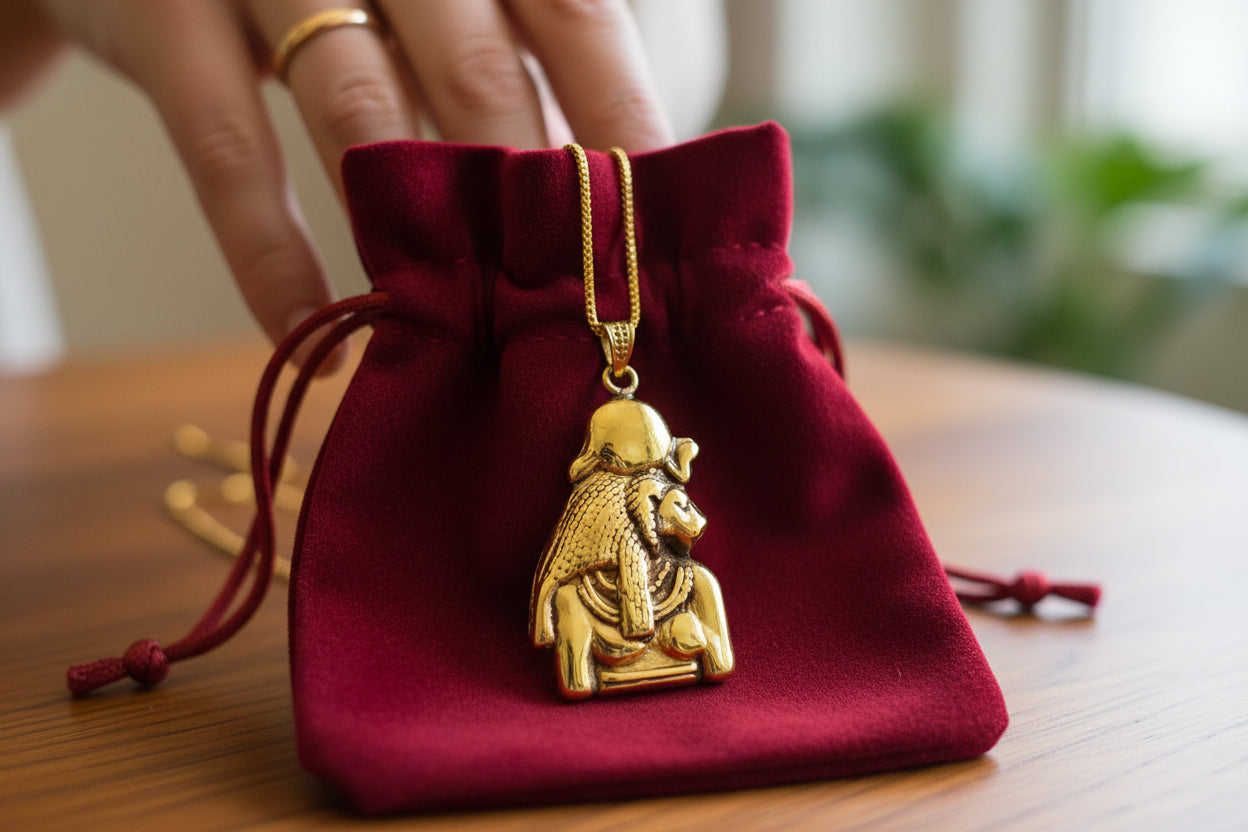 Gold Sekhmet Pendant, Egyptian Revival Necklace