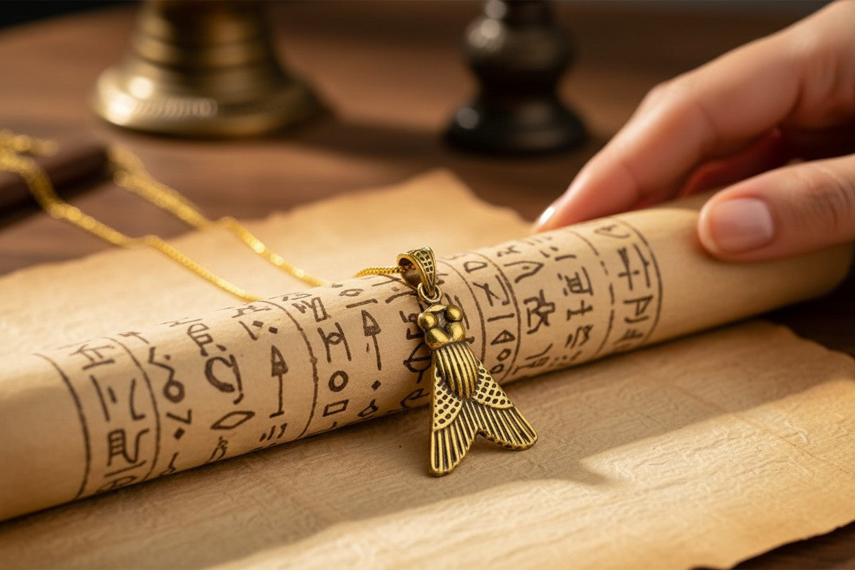 Gold Fly of Valor Pendant, Ancient Egyptian Warrior Amulet, Military Honor Symbol Necklace, Pharaoh Jewelry, Spiritual Protection Talisman, Gift for Him