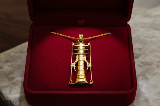Gold Djed Pillar Pendant Necklace, Egyptian Revival Talisman