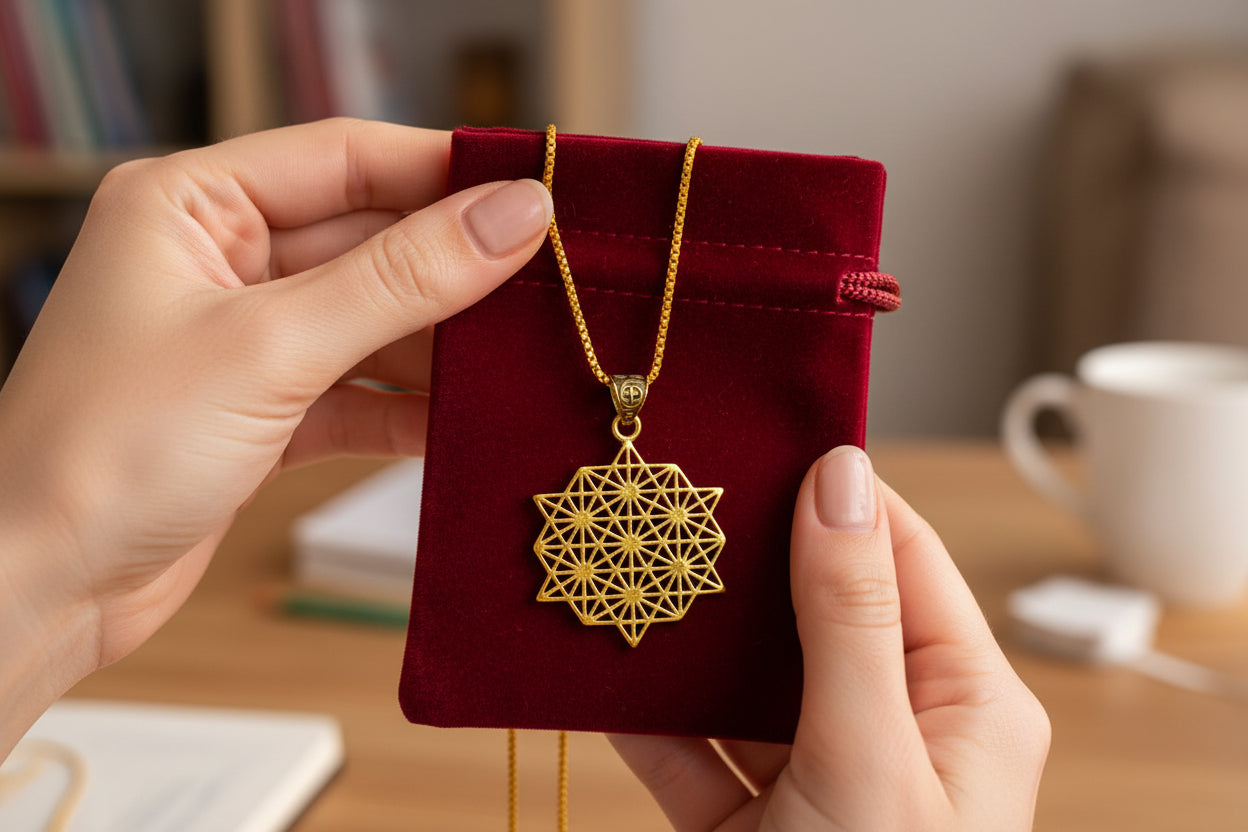 Gold Seven Chakra Pendant Necklace, Egyptian Revival Jewelry