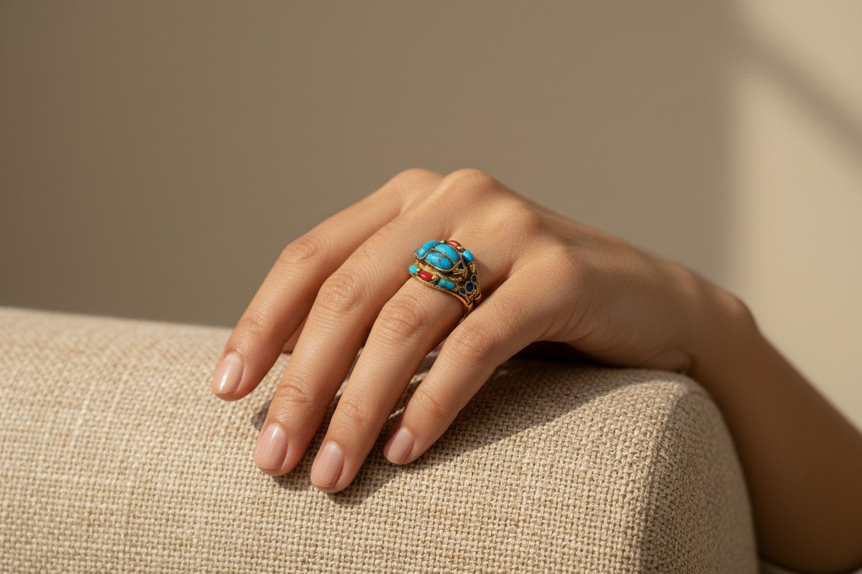 Gold Scarab Ring, Turquoise Egyptian Ring, Ancient Egypt Jewelry, Spiritual Talisman Ring, Vintage Gold Scarab Jewelry Gift