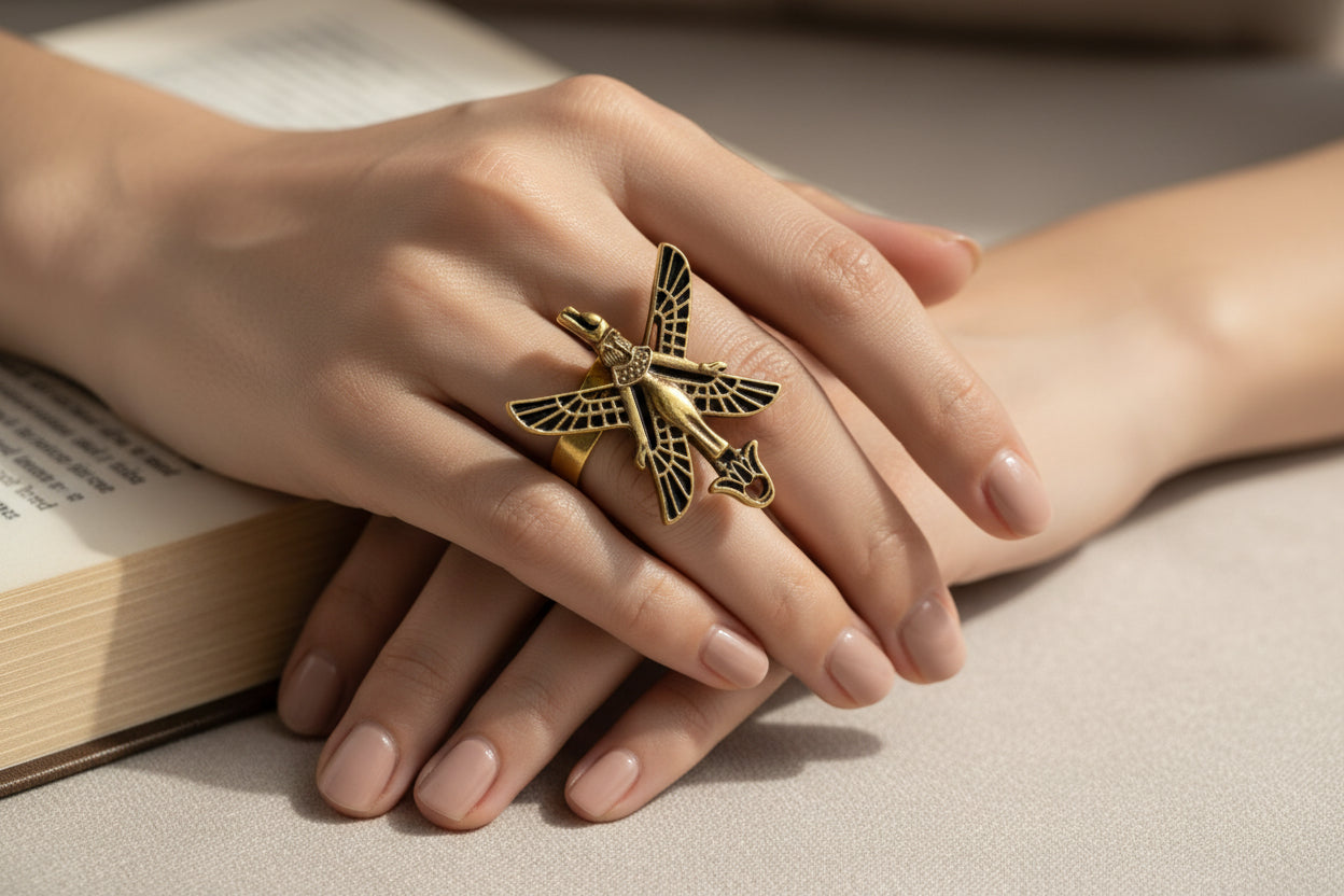 Gold Goddess Isis Ring, Egyptian Jewelry, Revival Jewelry, Adjustable Talisman Ring, Divine Minimalist, Gift for Men and Women