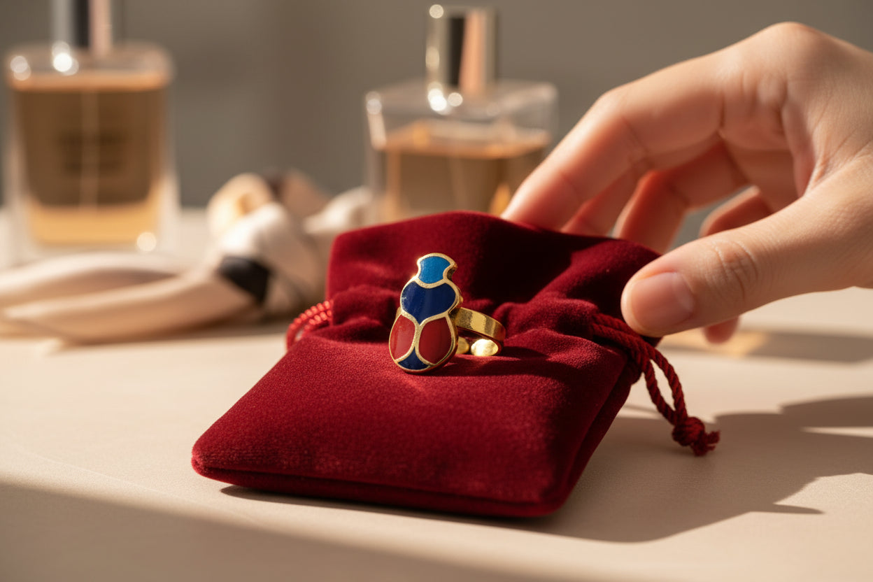 Gold Scarab Ring, Enamel Egyptian Talisman, Adjustable Ring