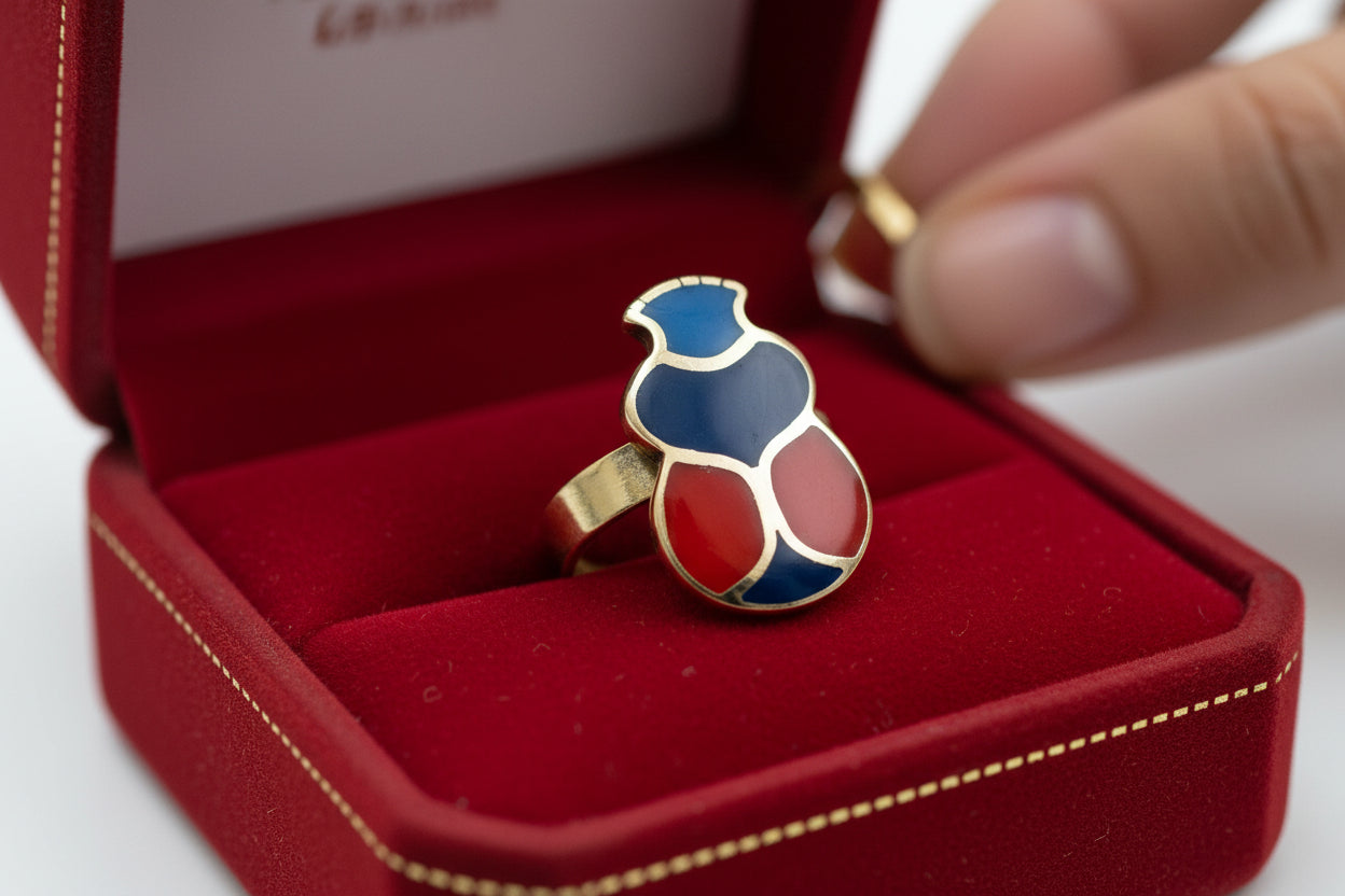 Gold Scarab Ring, Enamel Egyptian Talisman, Adjustable Ring