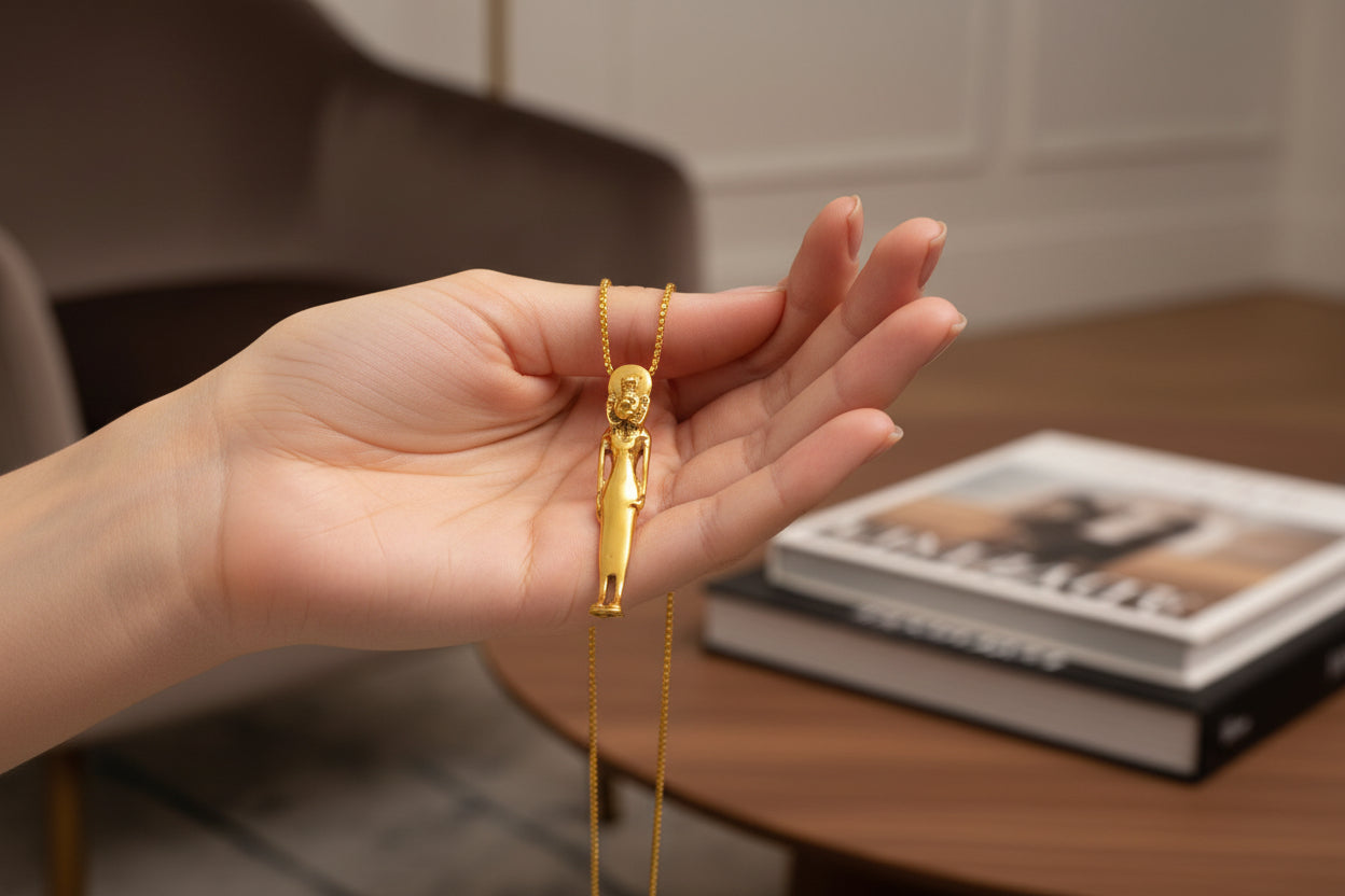 Gold Sekhmet Pendant, Egyptian Revival Necklace, Divine Talisman