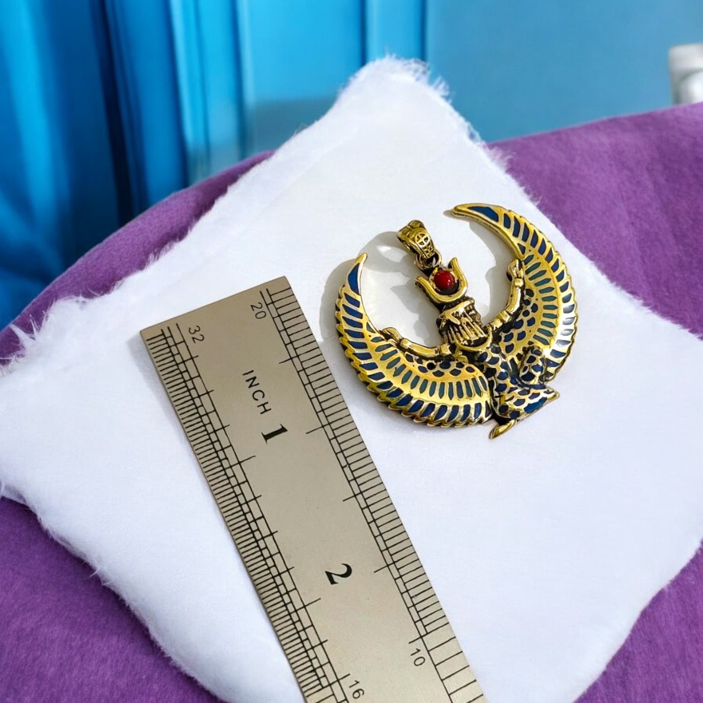 Large Gold Winged Goddess Isis Pendant Necklace, Winged Egyptian Goddess, Egyptian Jewelry, Divine Pendant, Gift for Men and Women
