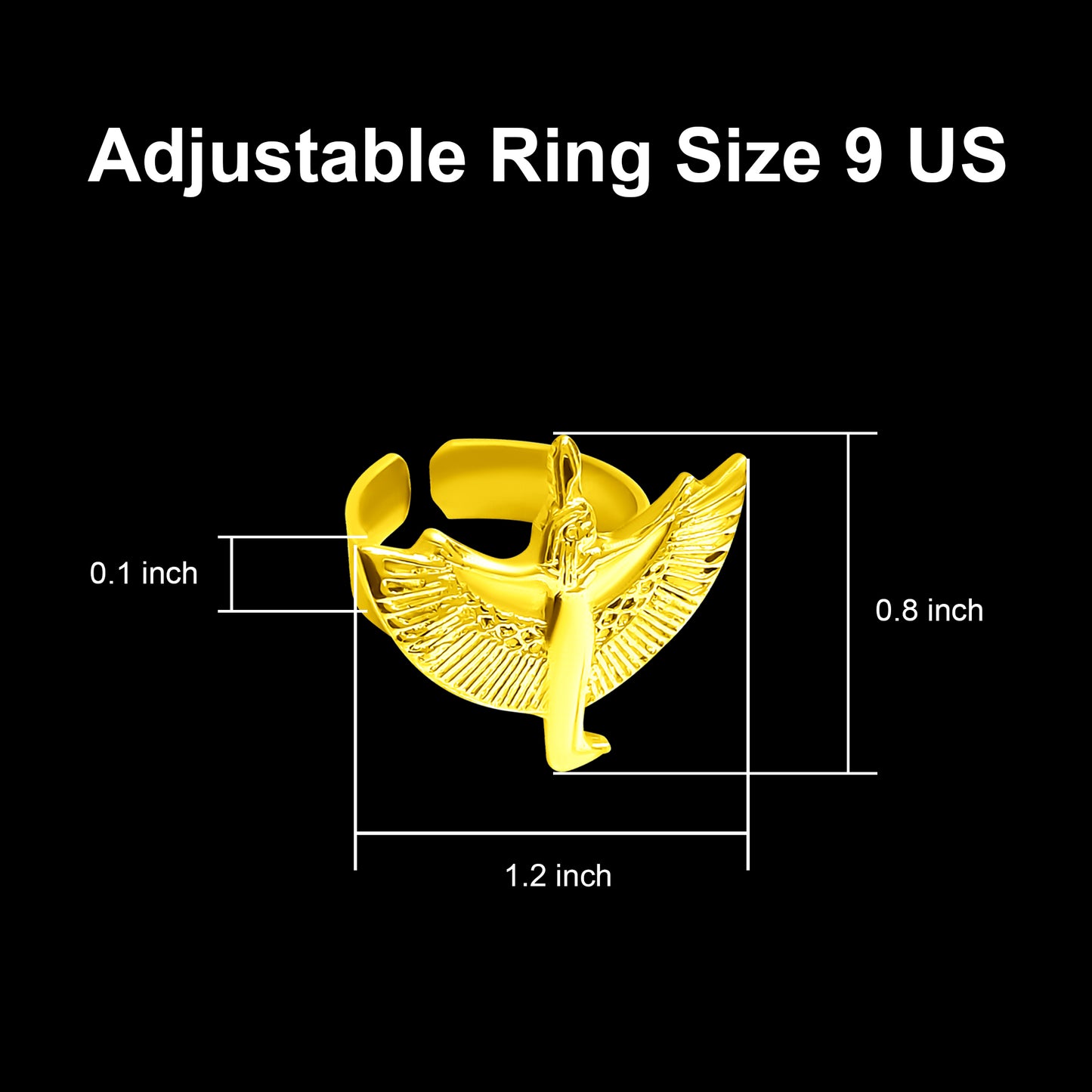 Gold Goddess Maat Ring, Egyptian Talisman, Adjustable Divine Ring