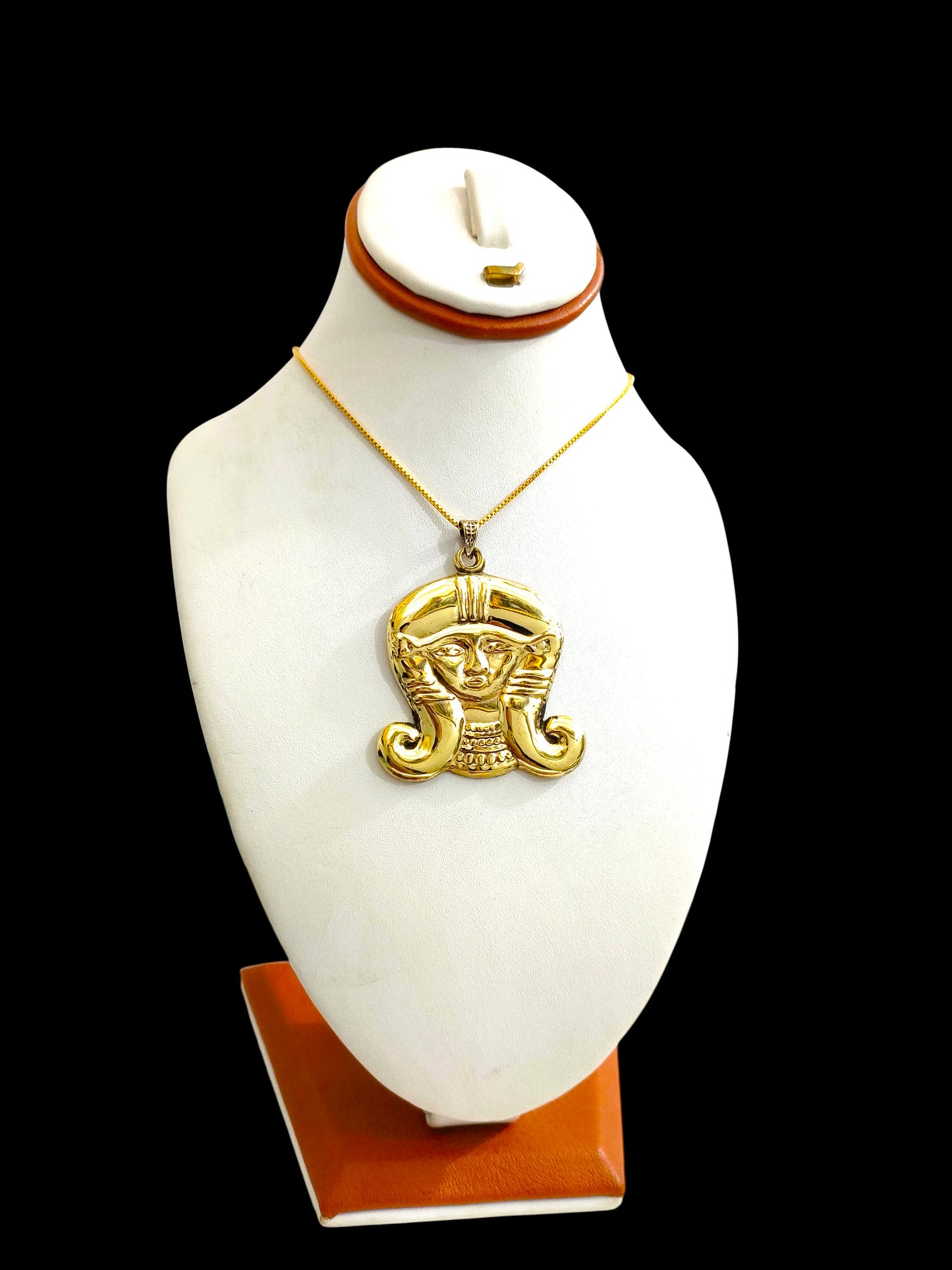Gold Goddess Hathor Pendant, Large Egyptian Goddess Necklace
