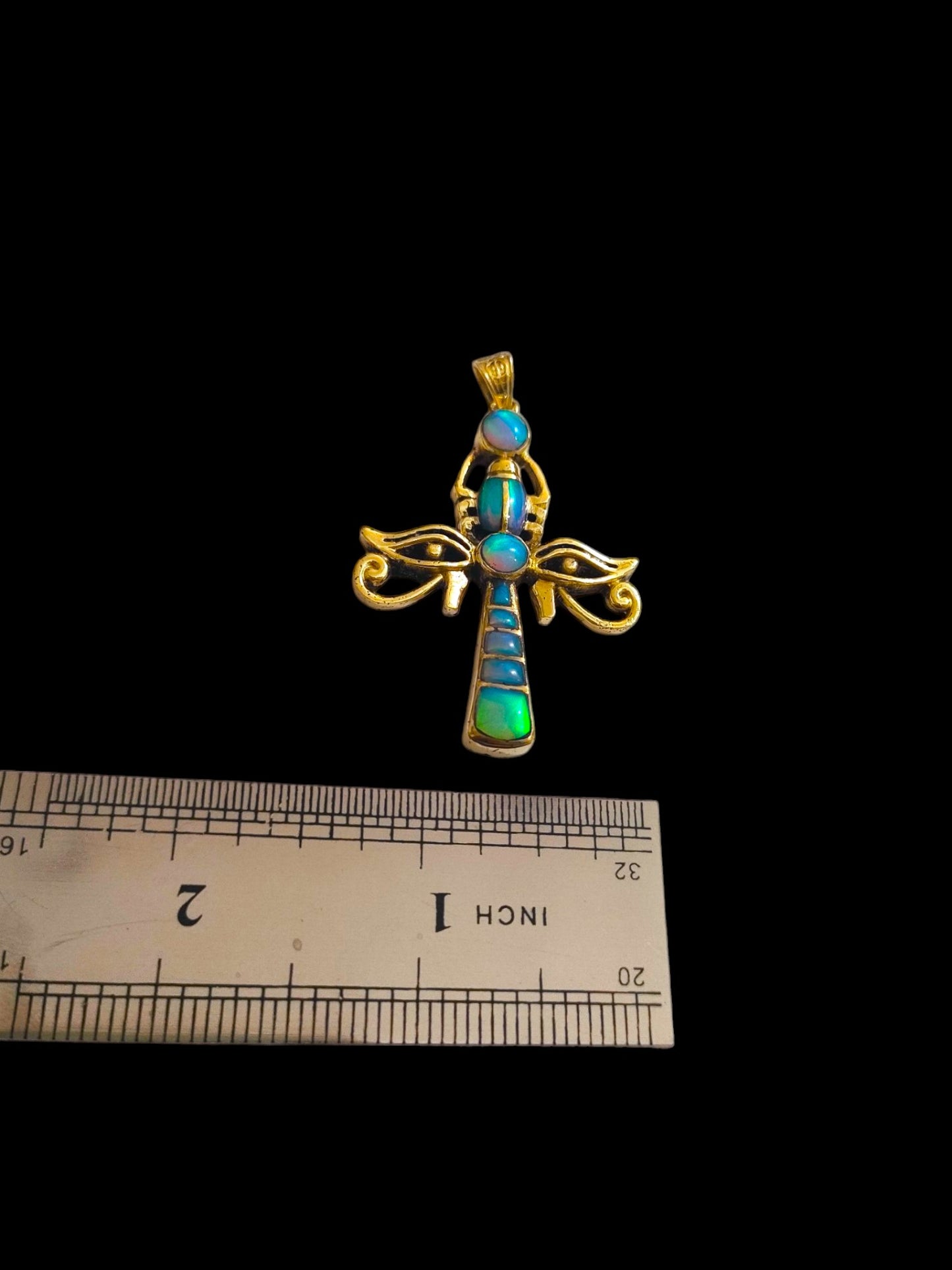 Gold Ankh Opal Pendant, Egyptian Talisman Necklace