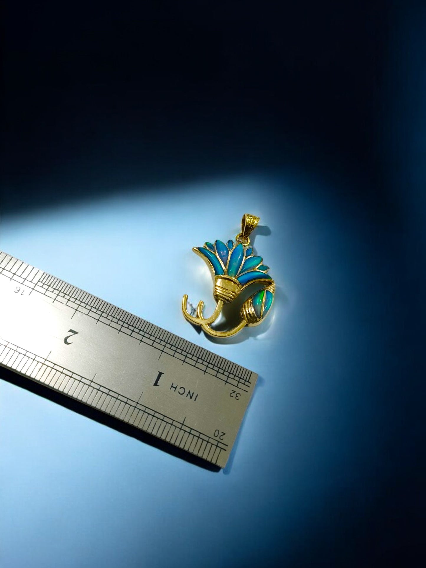 Gold Blue Opal Lotus Flower Pendant, Egyptian Necklace