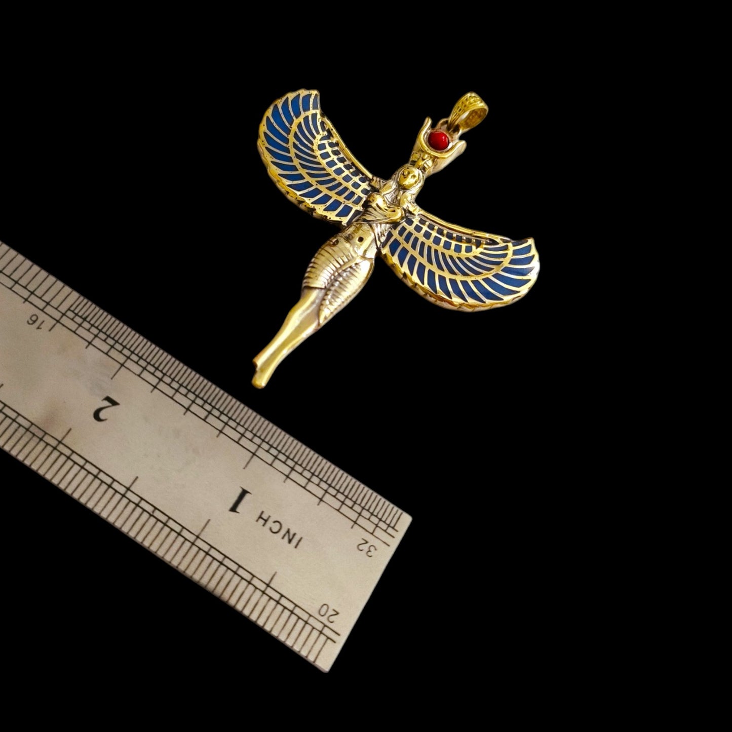 Large Gold Winged Goddess Isis Pendant Necklace, Egyptian Jewelry, Divine Gift for Men and Women