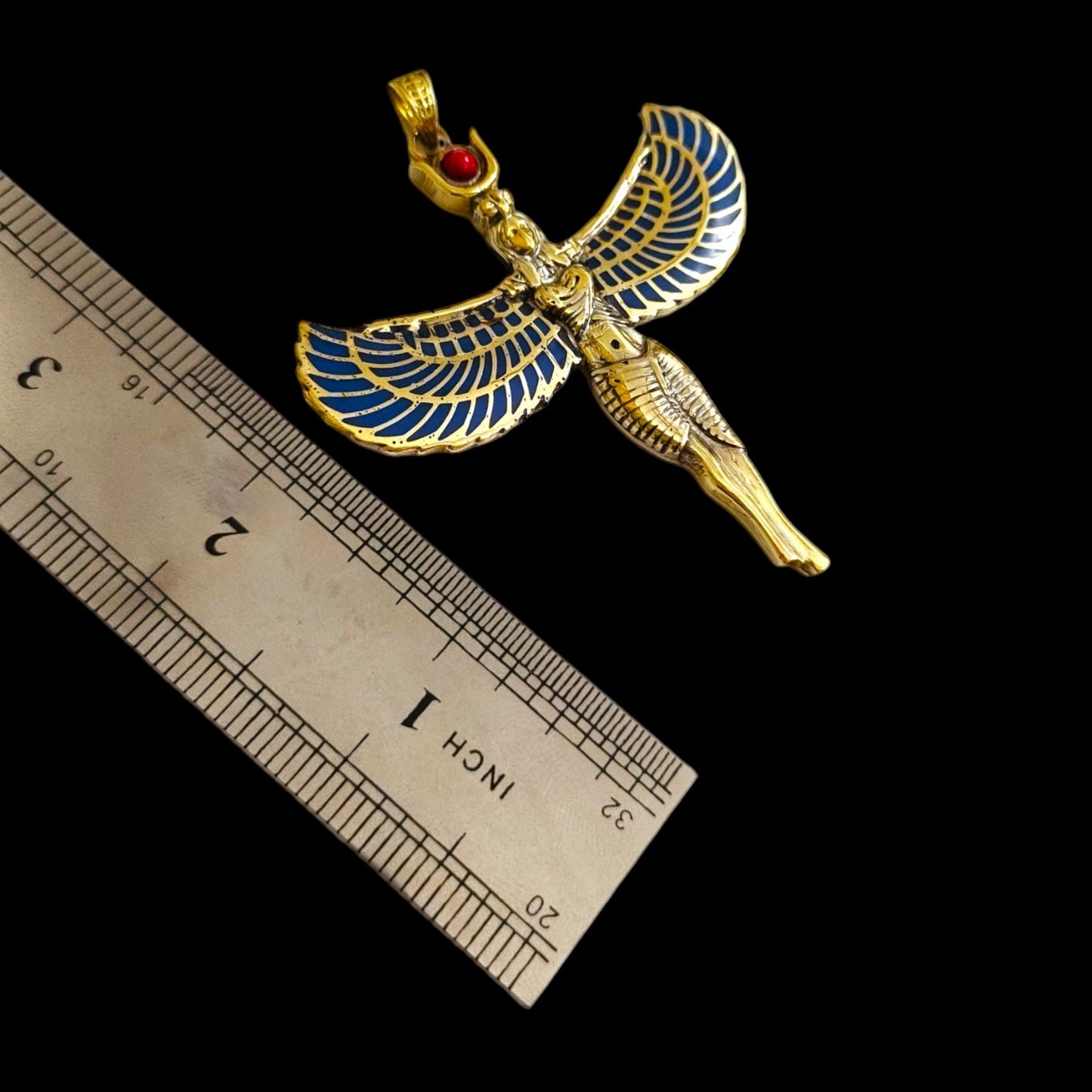 Large Gold Winged Goddess Isis Pendant Necklace, Egyptian Jewelry, Divine Gift for Men and Women