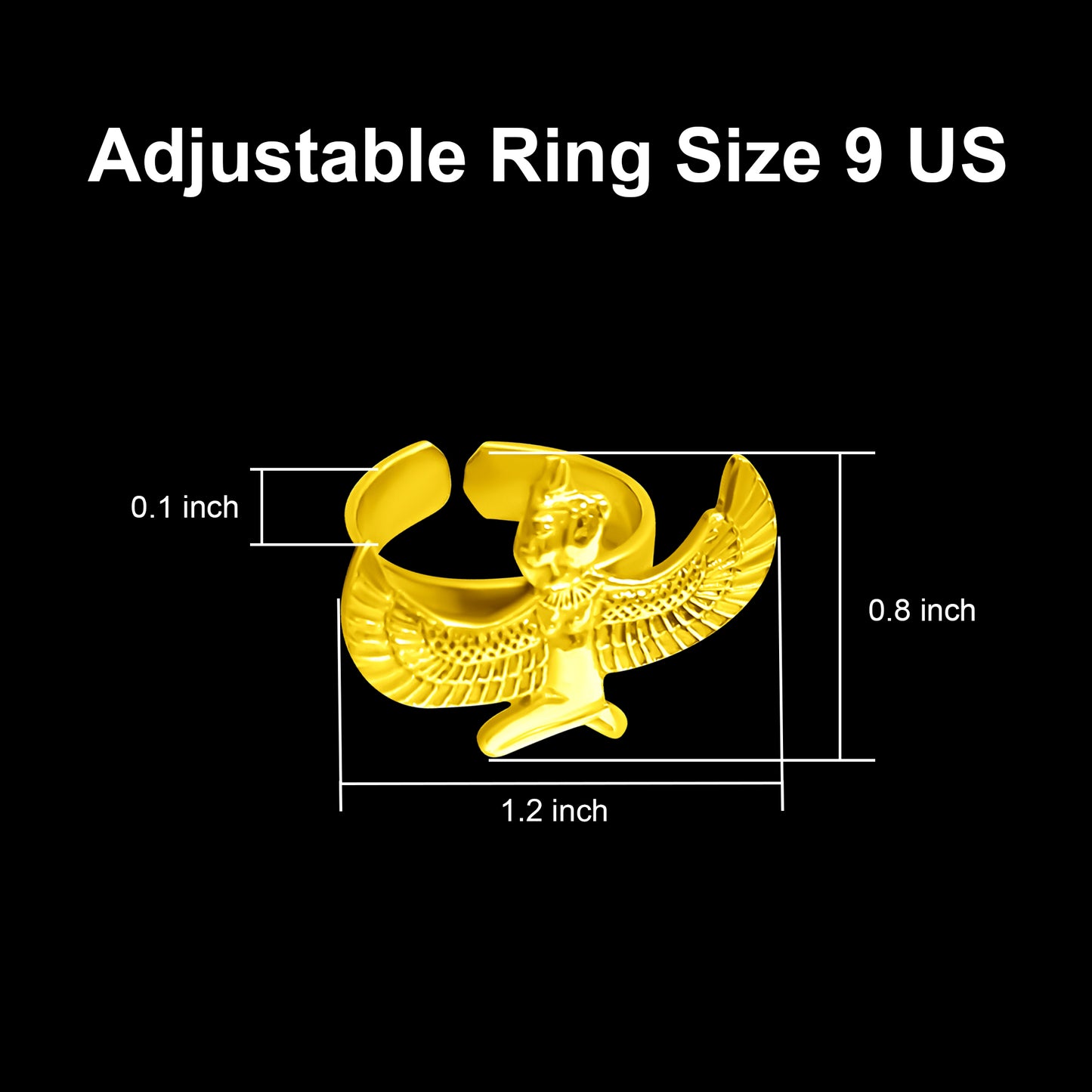 Gold Goddess Maat Ring, Egyptian Talisman, Adjustable Band