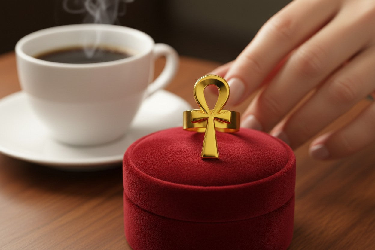 Gold Ankh Ring, Handmade Egyptian Key of Life Talisman