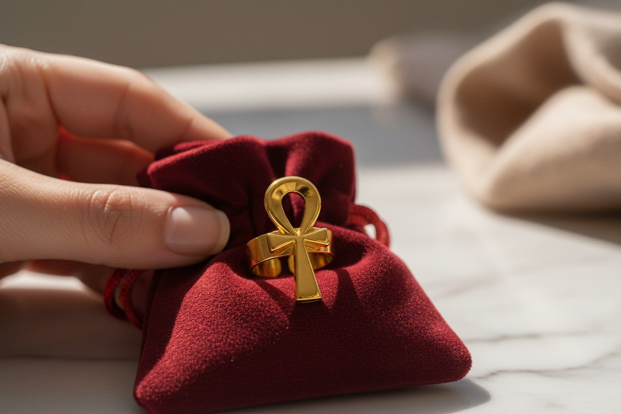 Gold Ankh Ring, Handmade Egyptian Key of Life Talisman