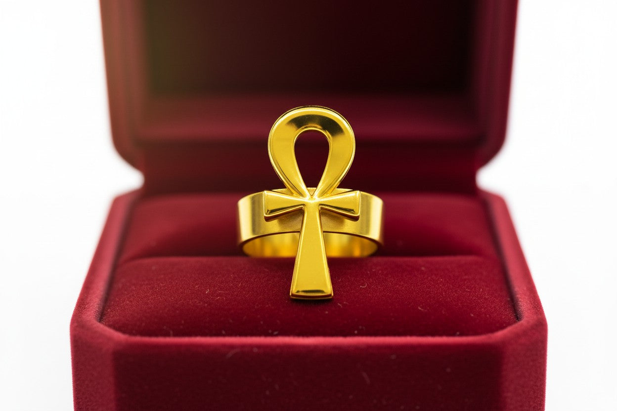 Gold Ankh Ring, Handmade Egyptian Key of Life Talisman