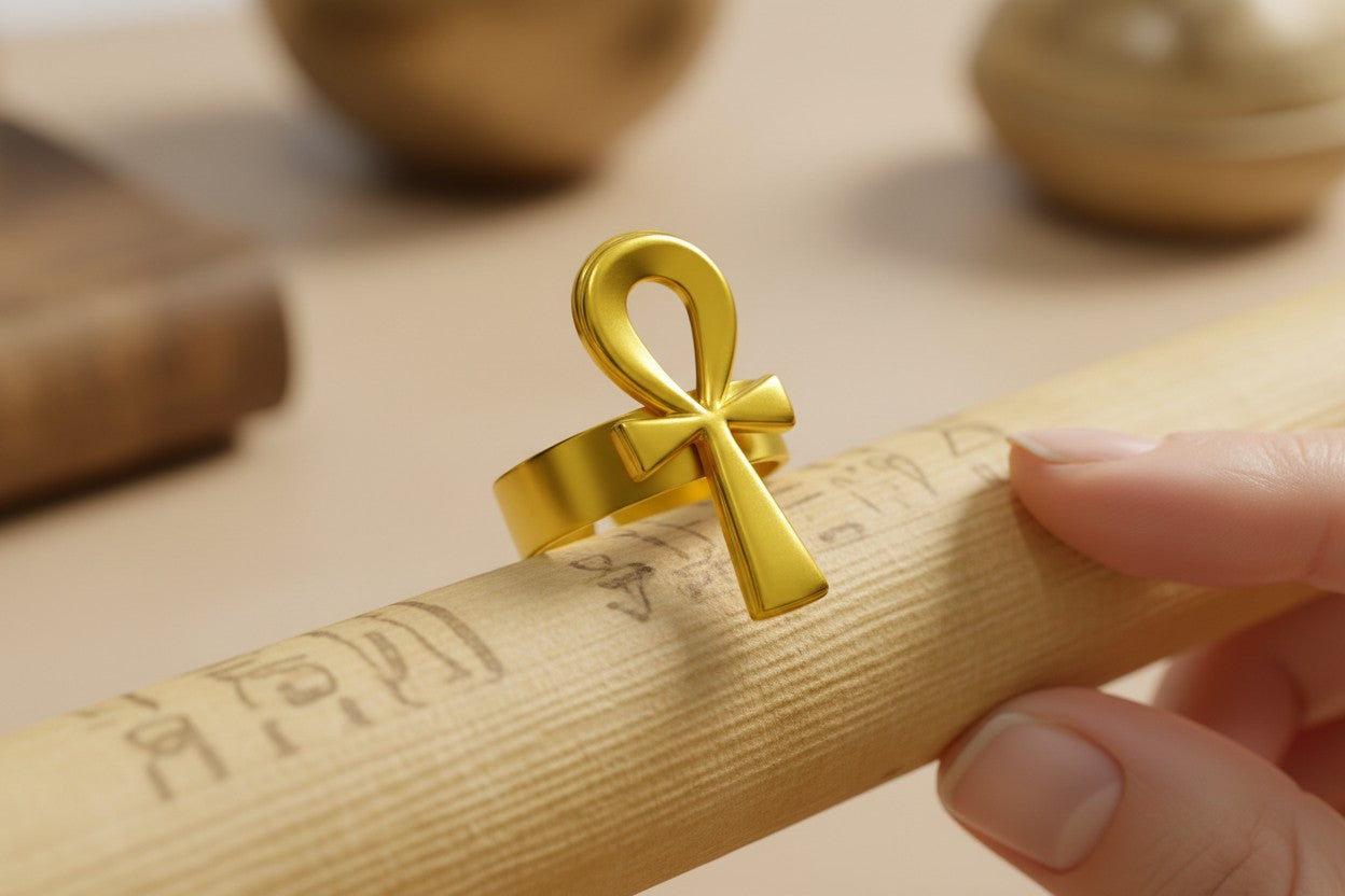 Gold Ankh Ring, Handmade Egyptian Key of Life Talisman