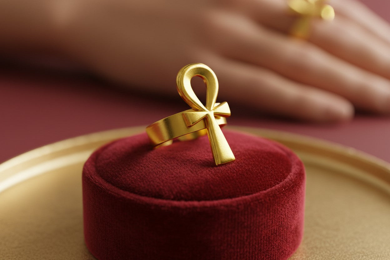 Gold Ankh Ring, Handmade Egyptian Key of Life Talisman