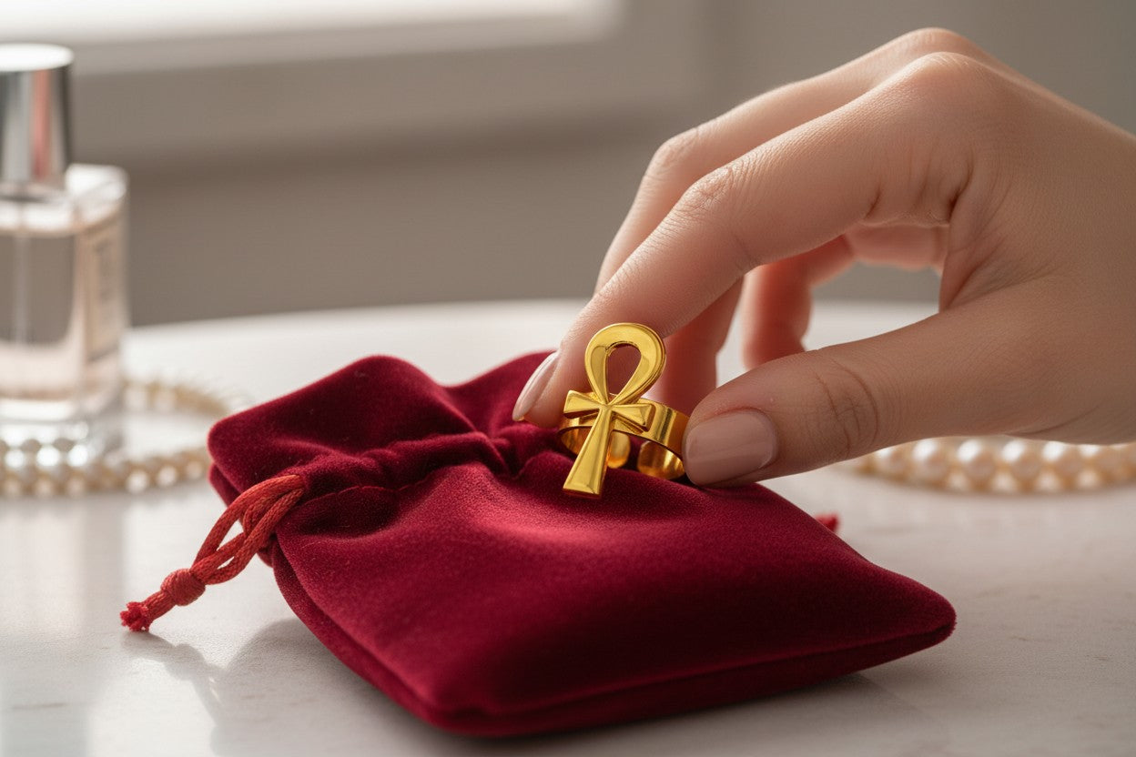 Gold Ankh Ring, Handmade Egyptian Key of Life Talisman