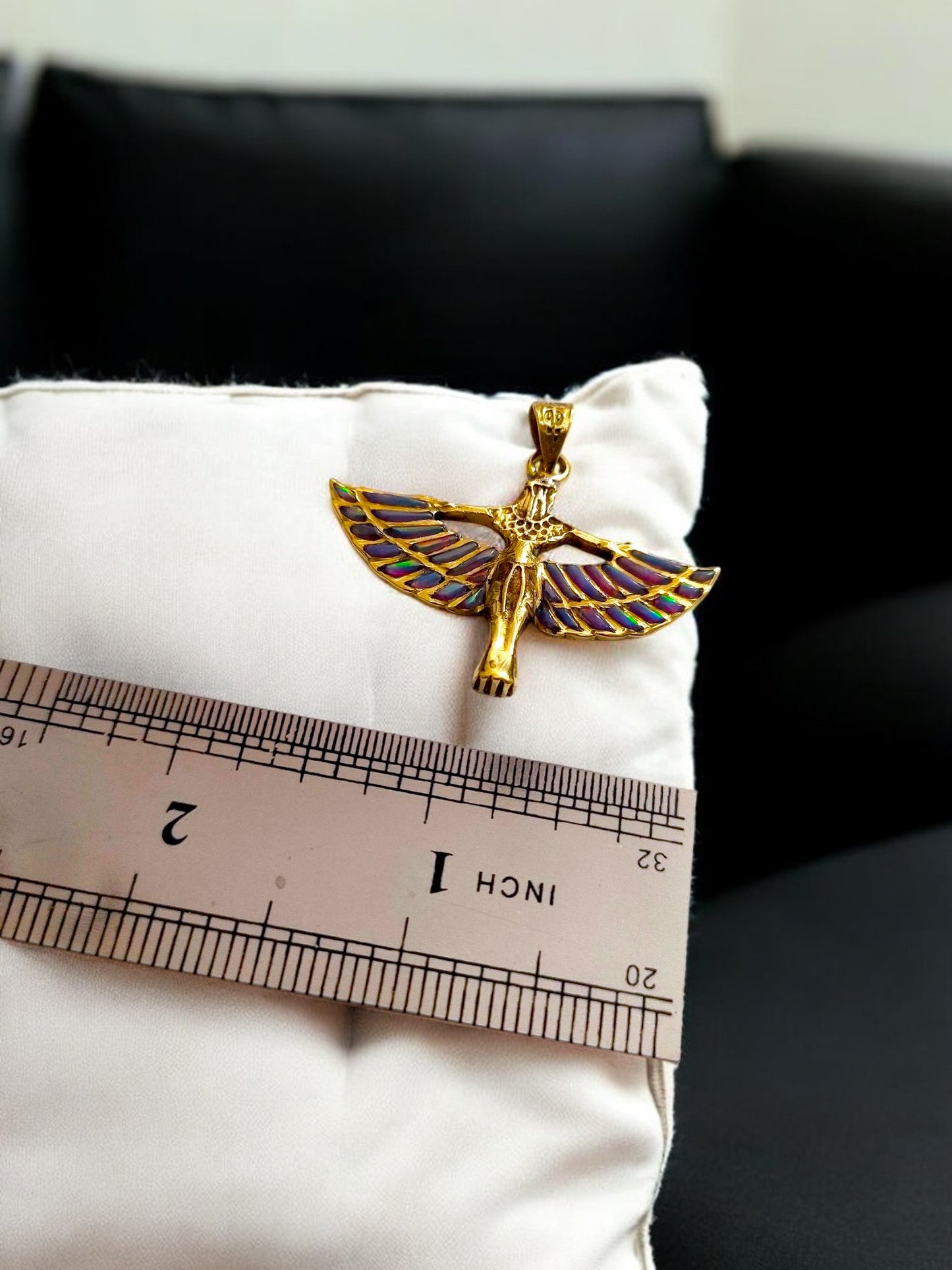 Pink Opal Unique Gold Winged Goddess Isis Pendant Necklace, Egyptian Jewelry Gift