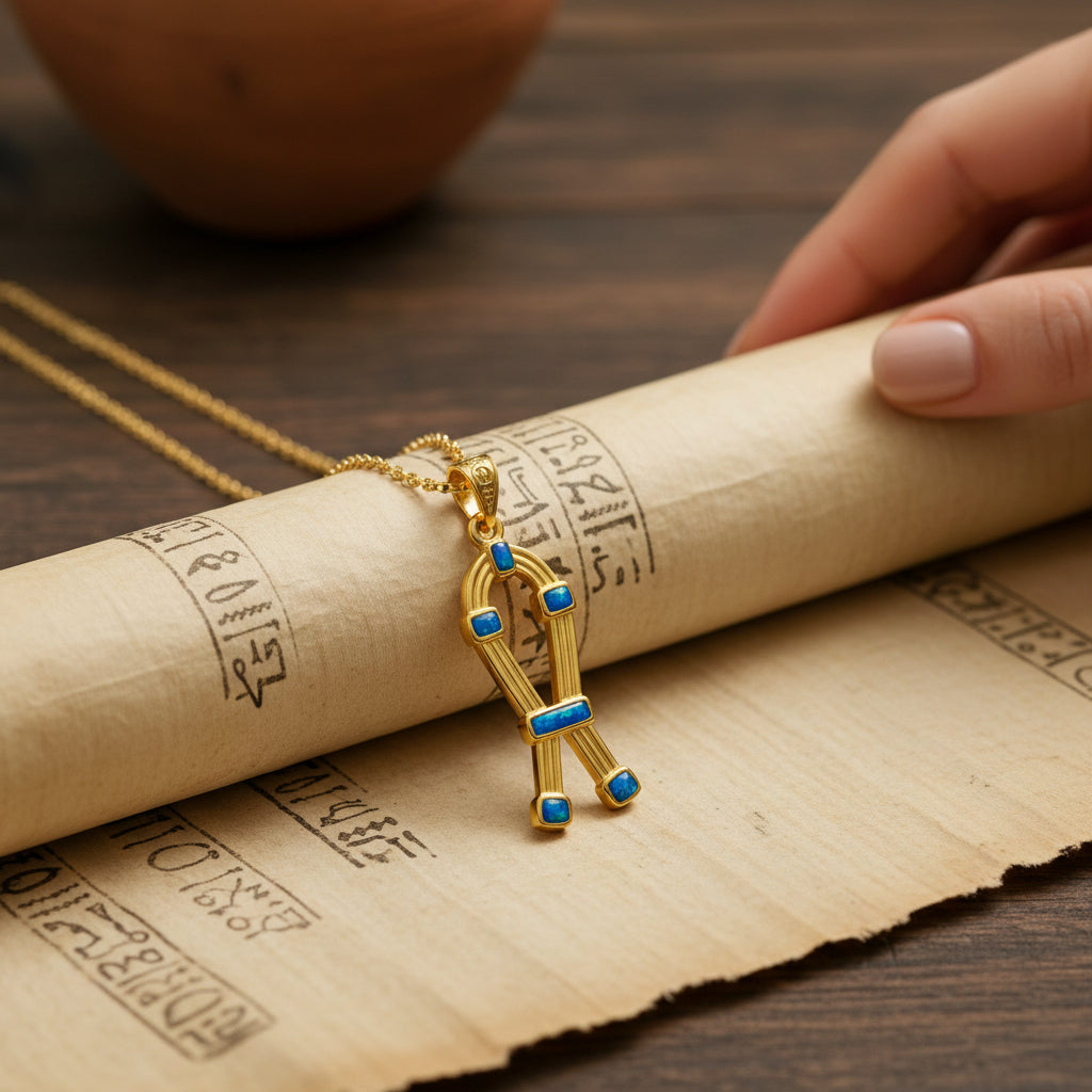 Opal Gold SAA Amulet Necklace, Egyptian Protection Pendant
