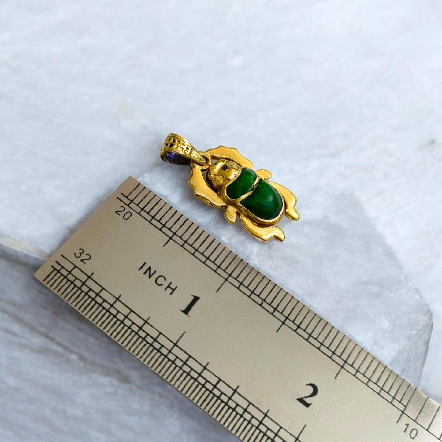 Gold Egyptian Scarab Pendant Necklace, Green Agate Talisman