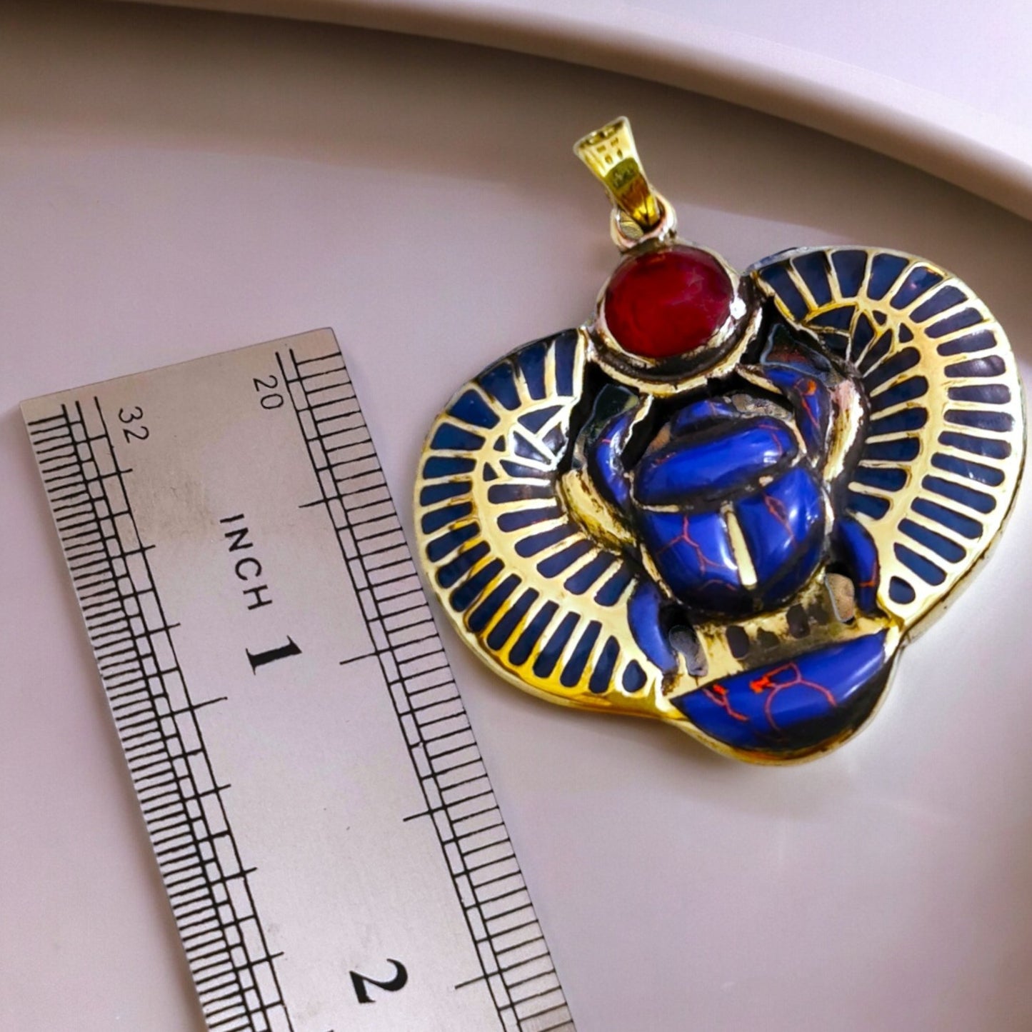 Gold Egyptian Scarab Lapis Lazuli Necklace, Handmade Talisman