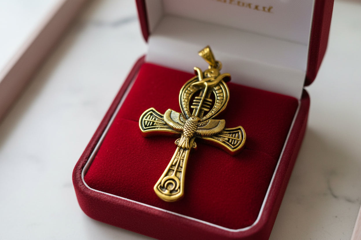 Gold Ankh Pendant, Egyptian Talisman Necklace