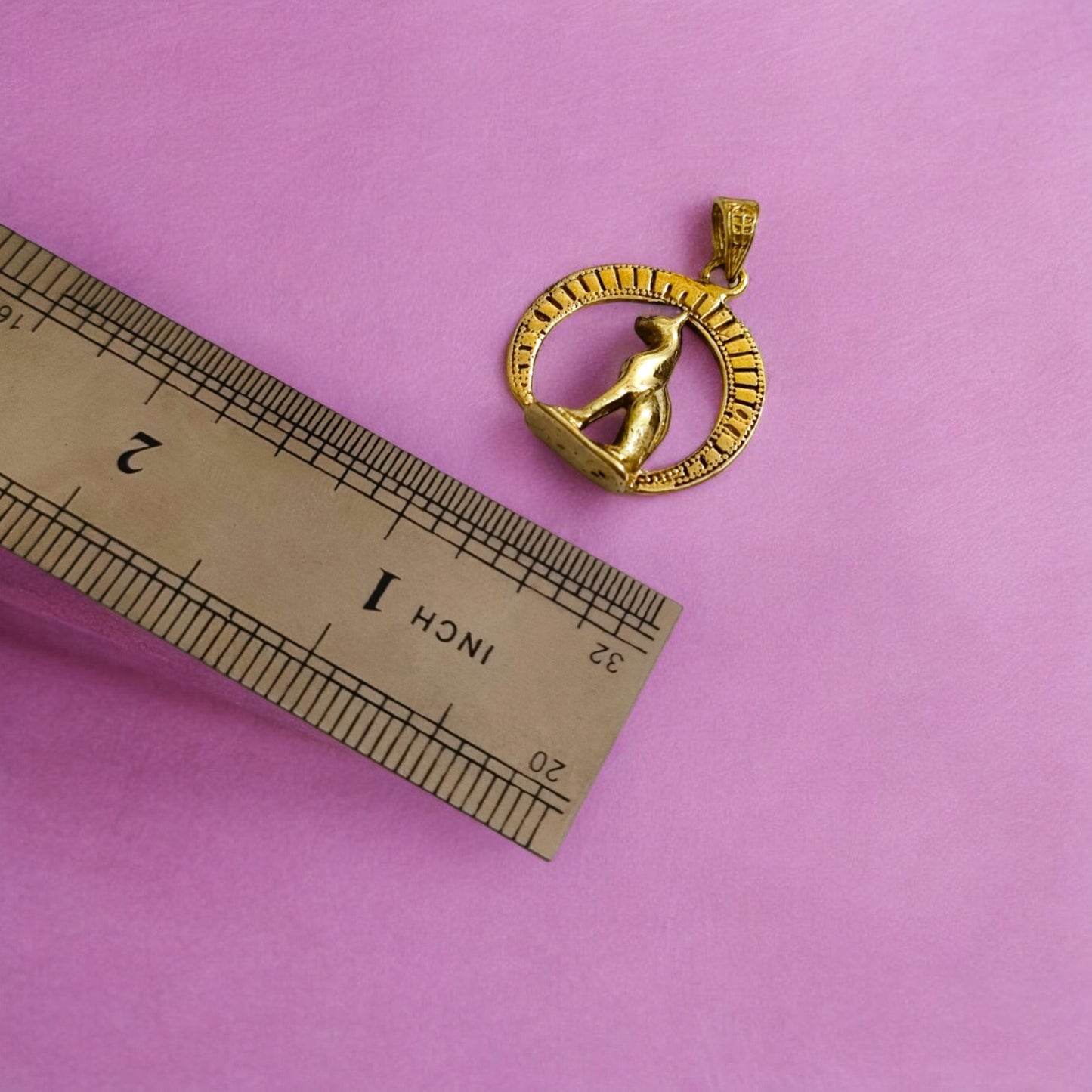 Gold Goddess Bastet Cat Pendant Necklace, Egyptian Talisman Jewelry