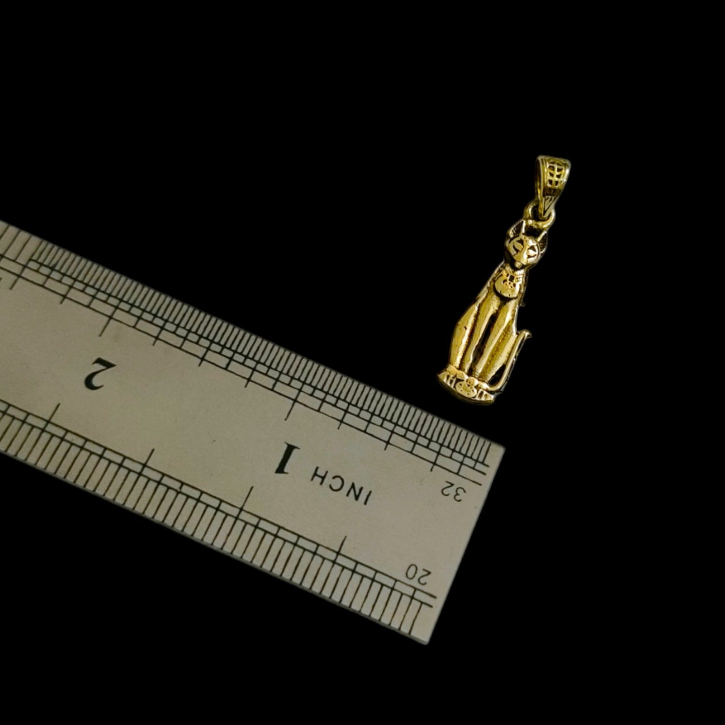 Gold Goddess Bastet Cat Pendant Necklace, Egyptian Revival Jewelry