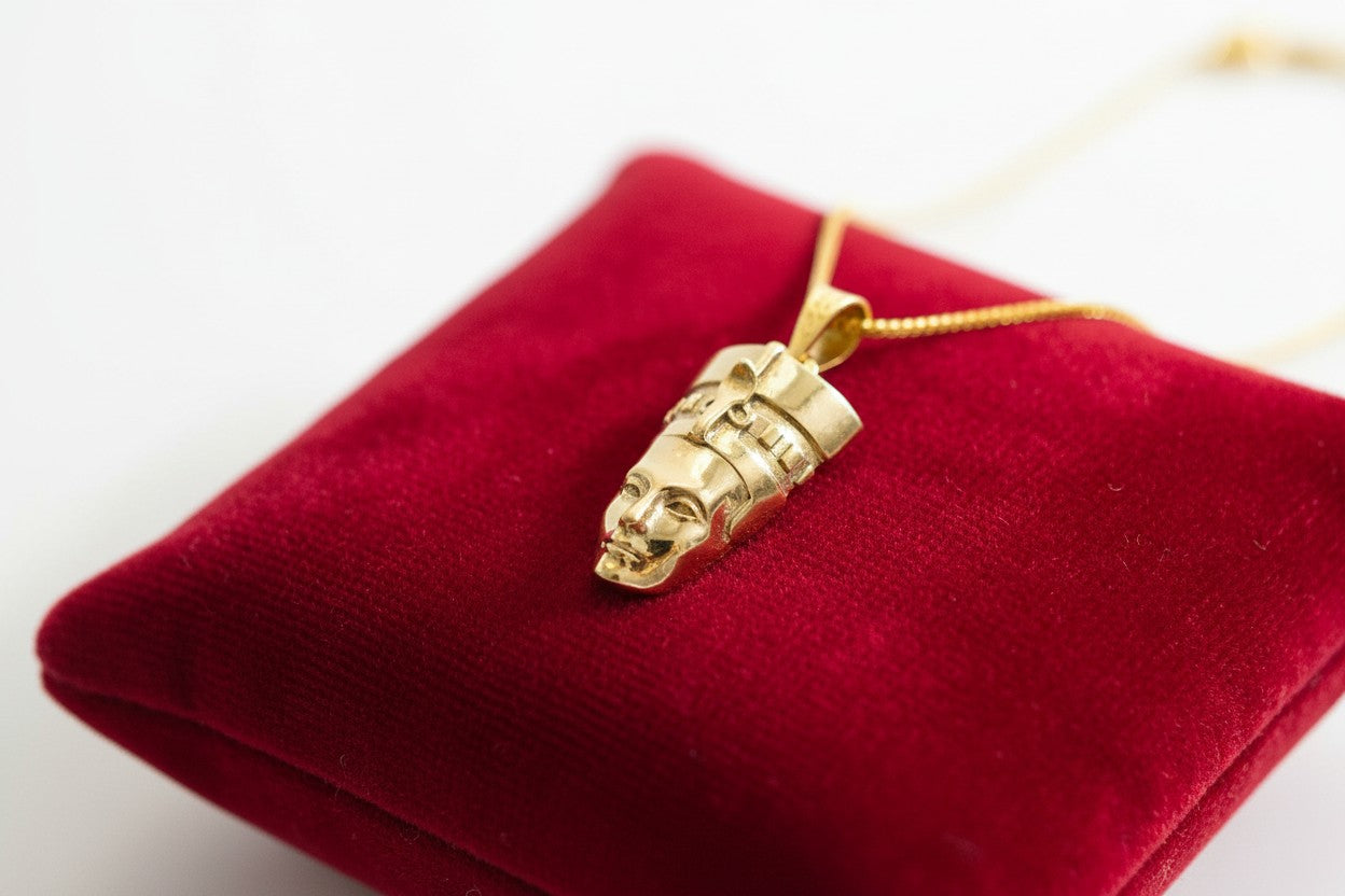 Gold Nefertiti Necklace, Ancient Egyptian Queen Pendant, Art Deco Revival Royal Jewelry