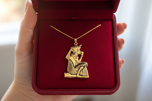 Gold King Tut Ankh Amulet Pendant, Egyptian Revival Jewelry