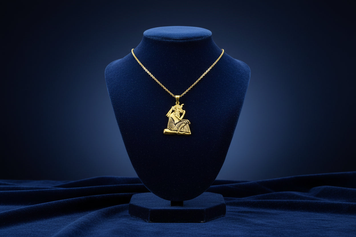 Gold King Tut Ankh Amulet Pendant, Egyptian Revival Jewelry