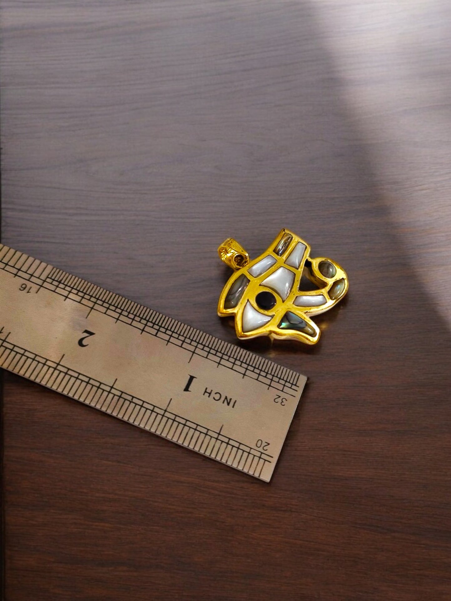 Gold Eye of Horus Pendant, Mother of Pearl Egyptian Revival Jewelry