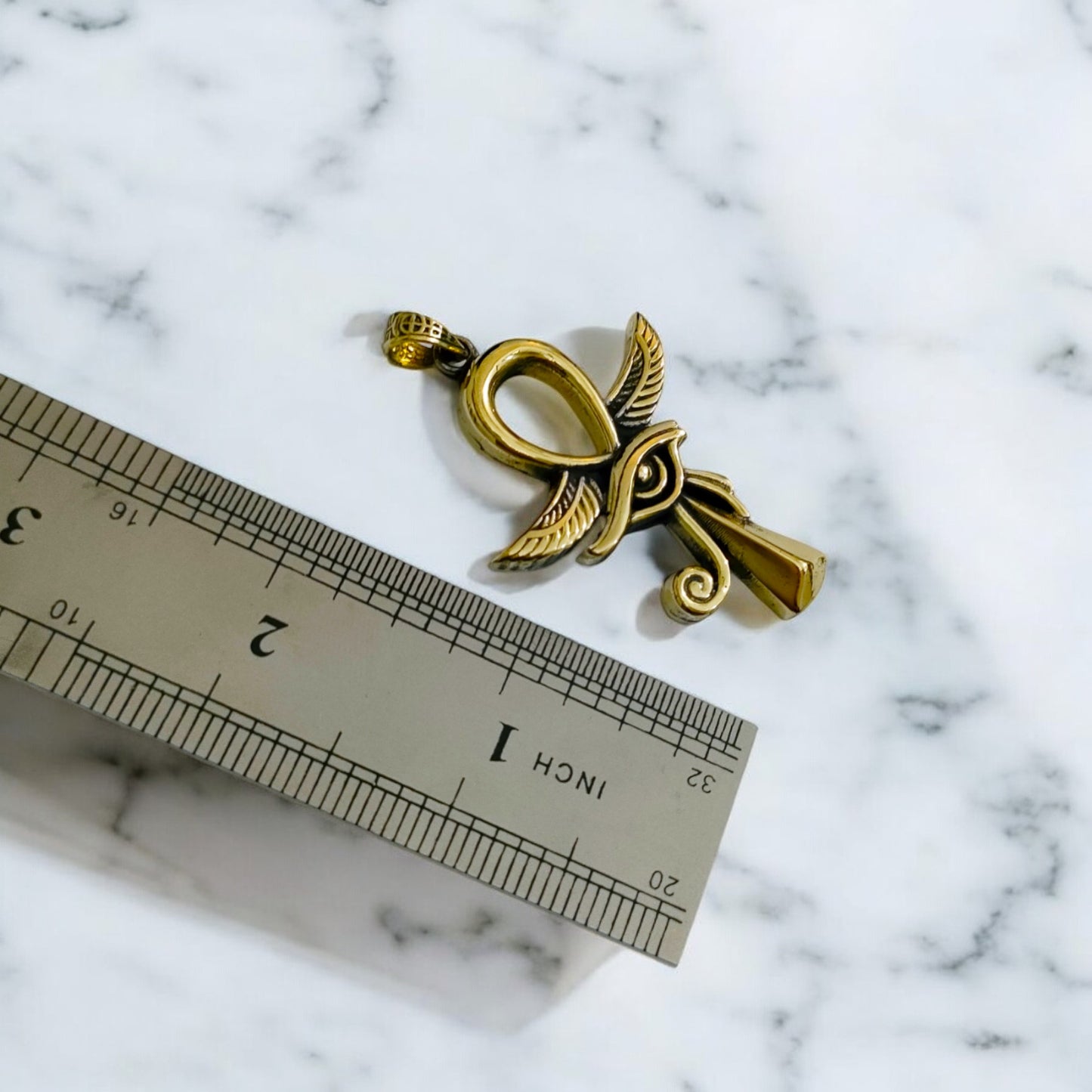 Gold Winged Ankh Pendant, Egyptian Revival Key of Life Necklace