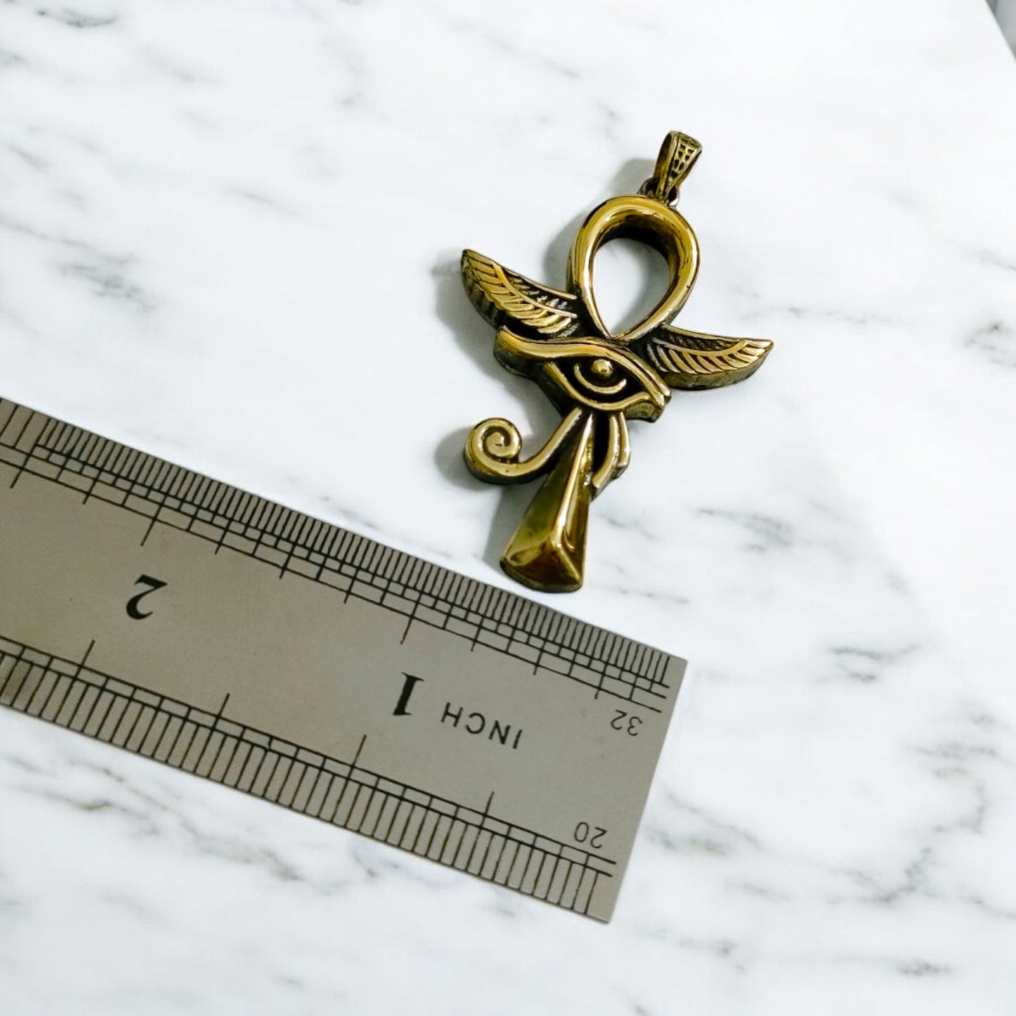 Gold Winged Ankh Pendant, Egyptian Revival Key of Life Necklace