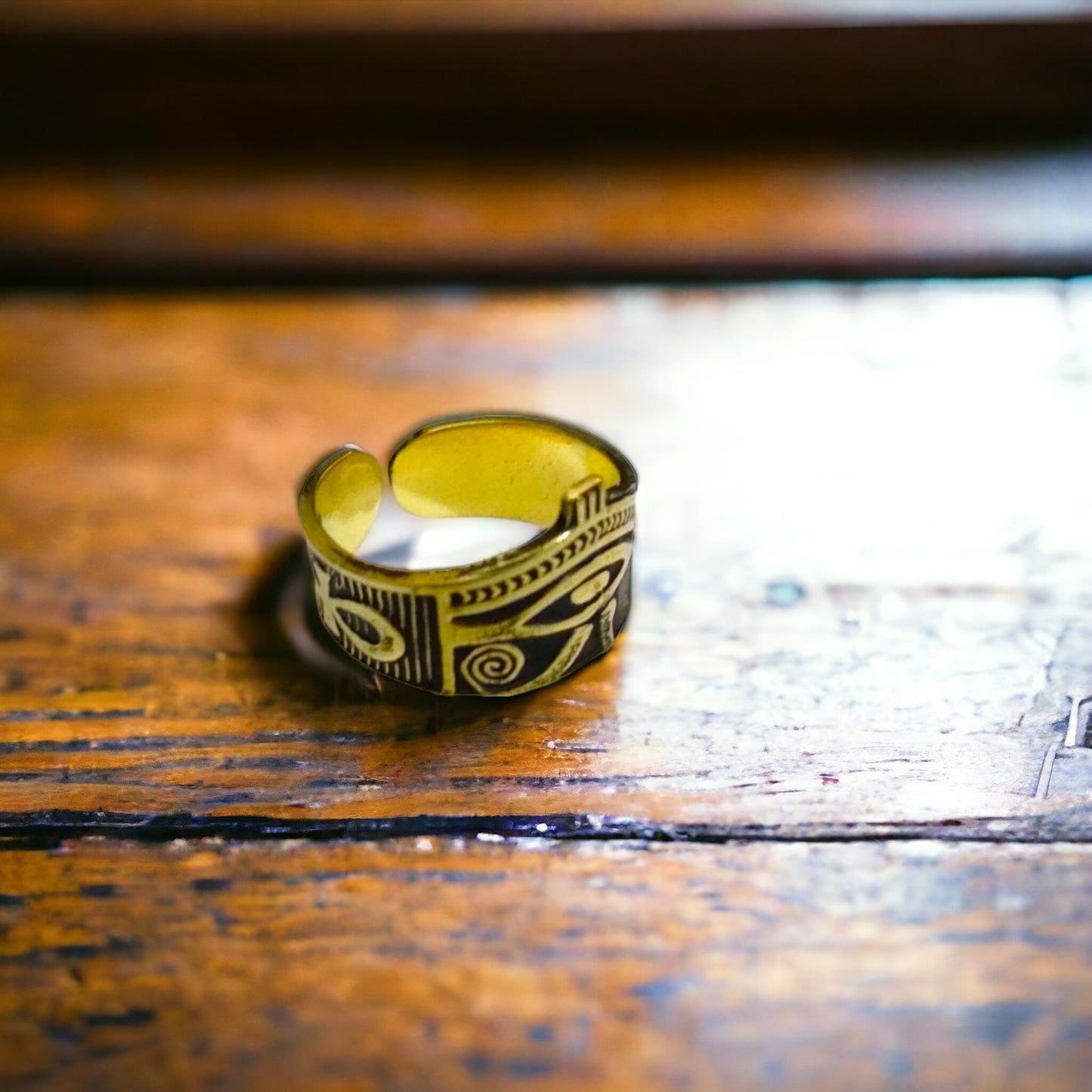 Gold Wadjet Ring, Handmade Egyptian Eye of Horus Talisman