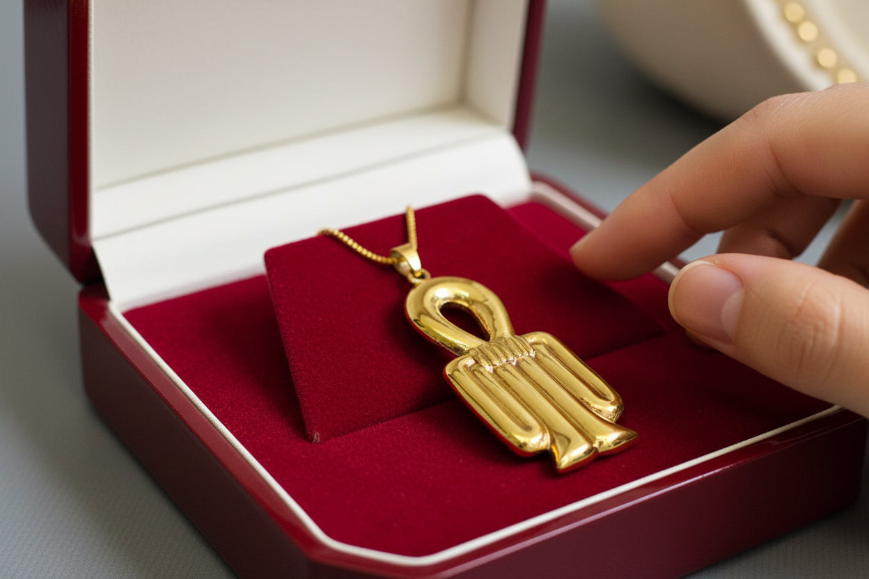 Gold Isis Tyet The Knot Pendant, Egyptian Talisman Divine Necklace