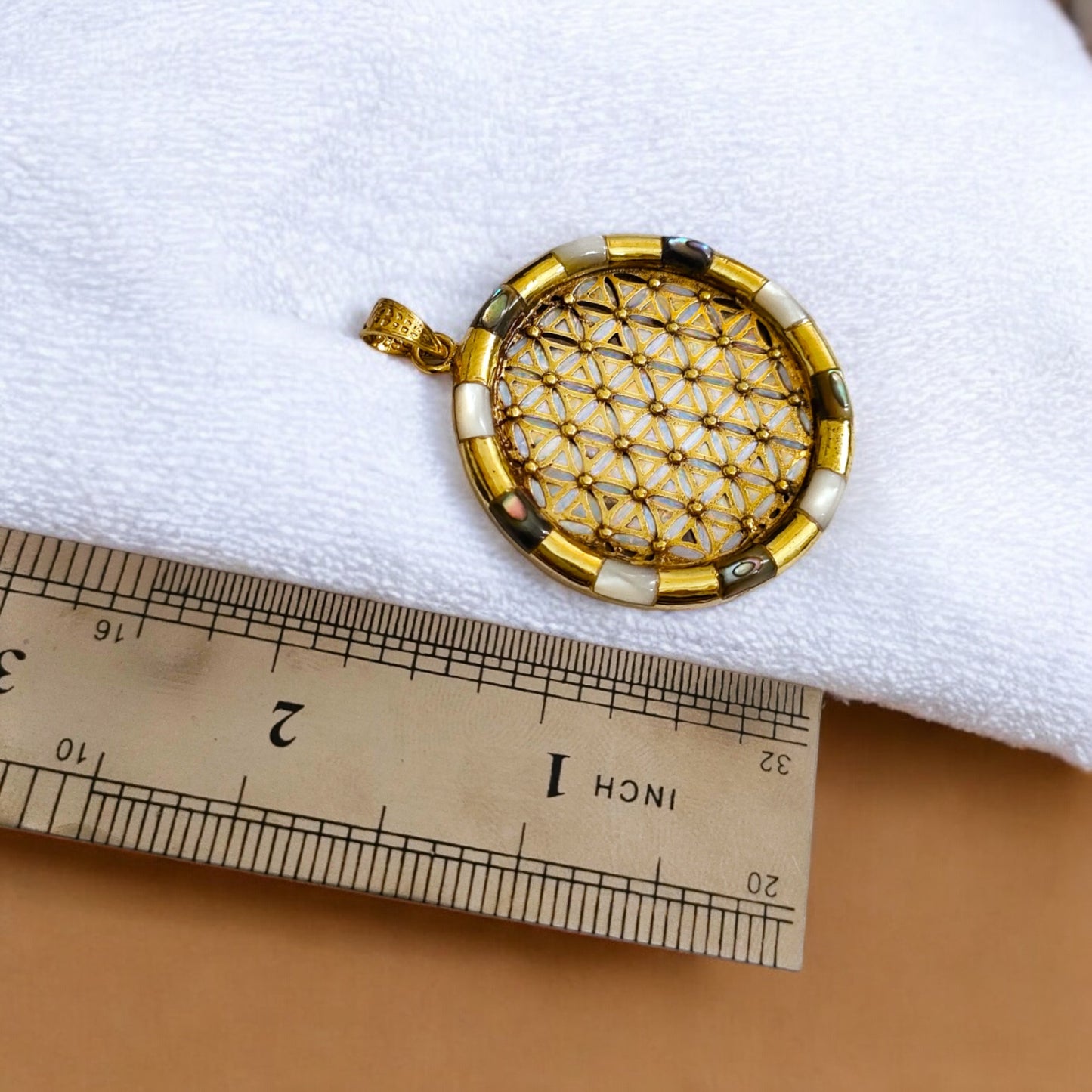 Gold Flower of Life Pendant, Large Egyptian Talisman Necklace