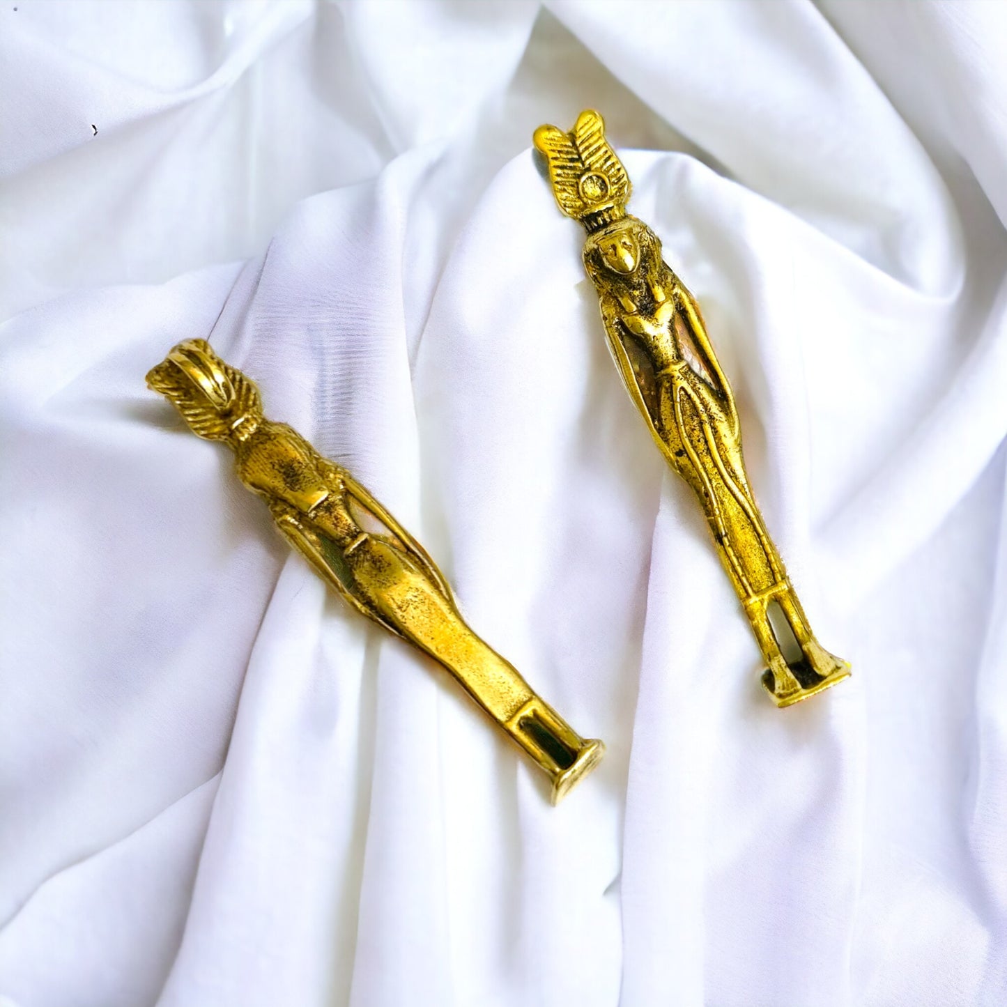 Gold Hathor Pendant, Egyptian Revival Goddess Necklace