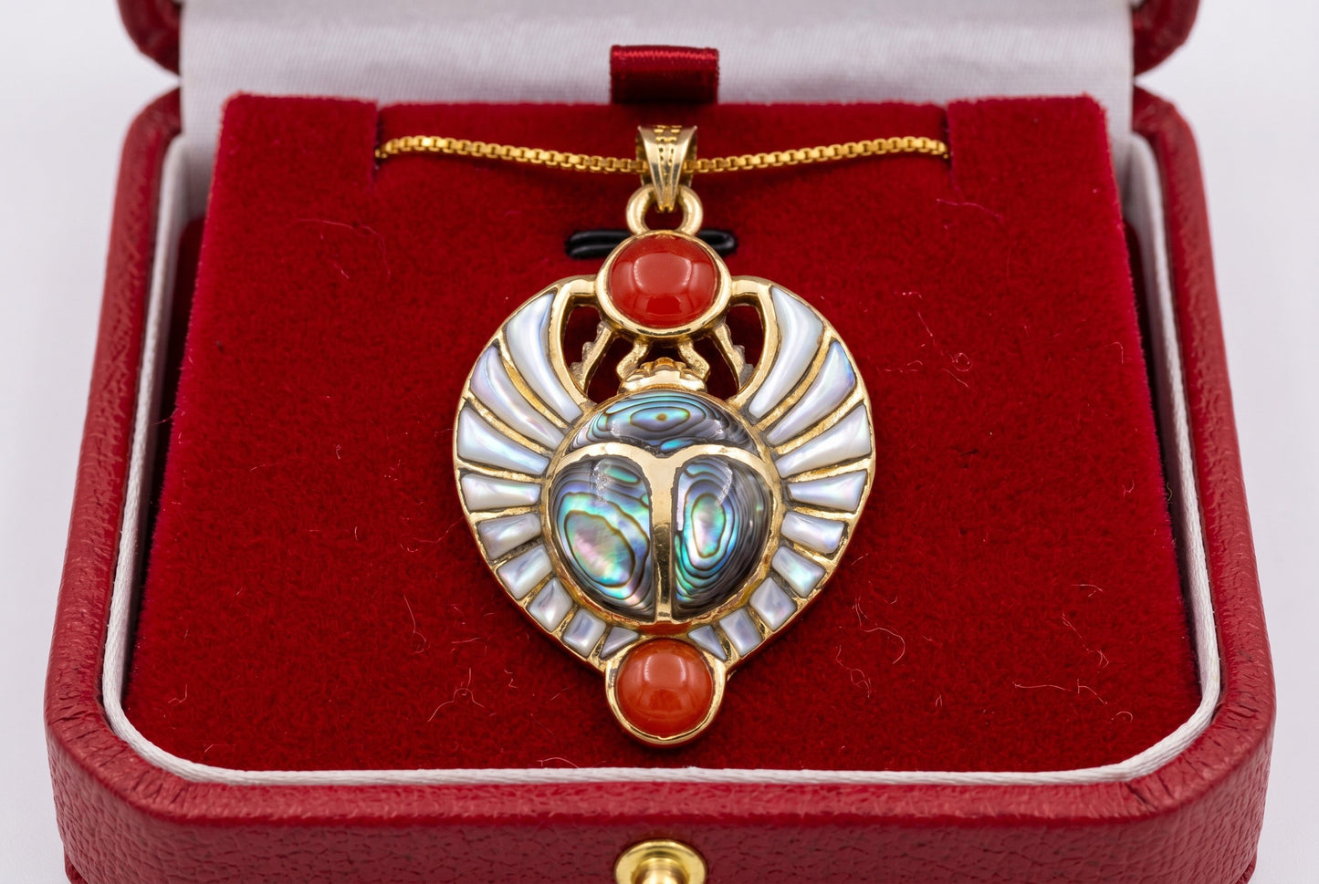 Gold Egyptian Scarab Mother of Pearl Necklace, Handmade Scarab Pendant, Egyptian Revival Jewelry, Protection Talisman, Divine Gift, Sacred Amulet