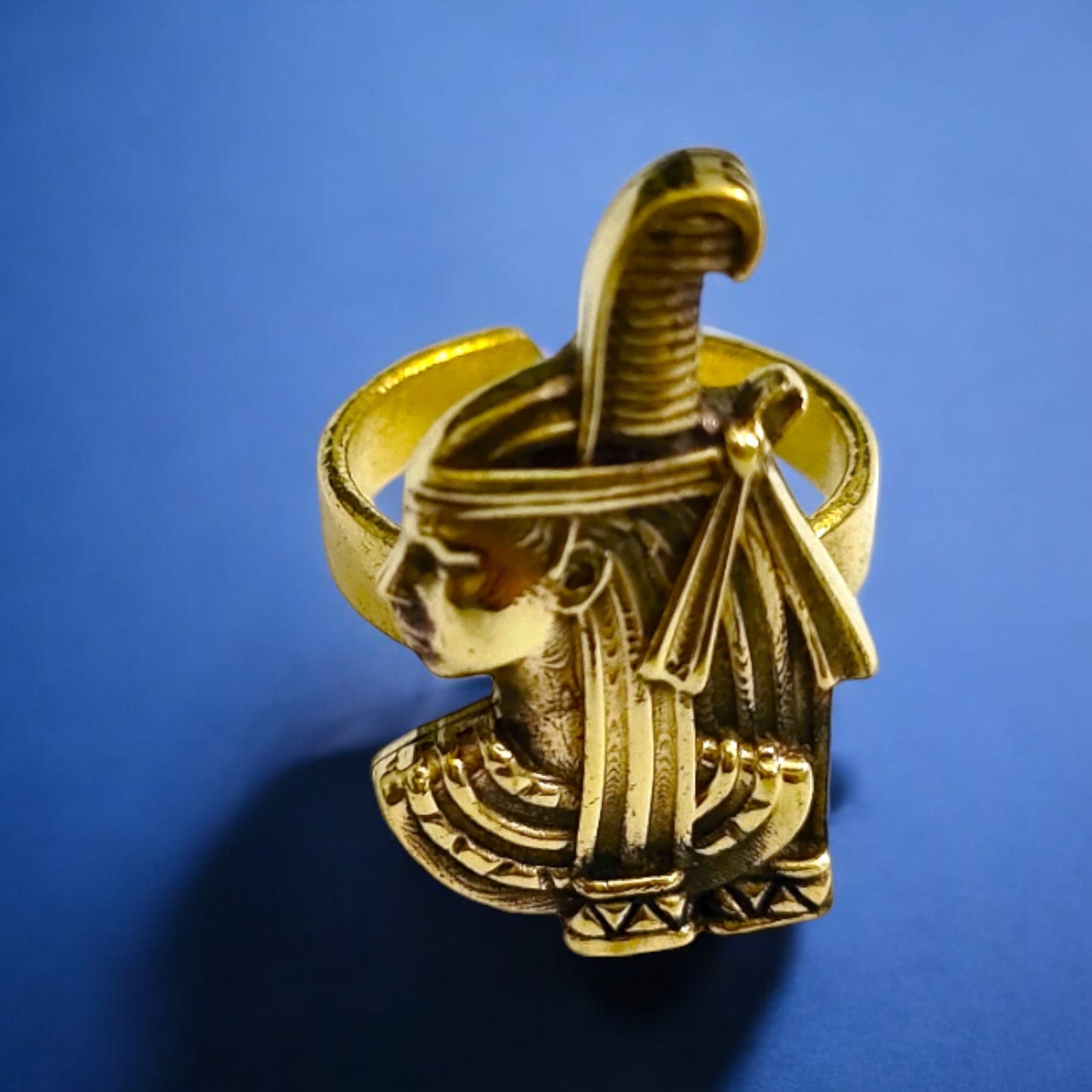 Gold Goddess Maat Ring, Egyptian Talisman, Adjustable Band